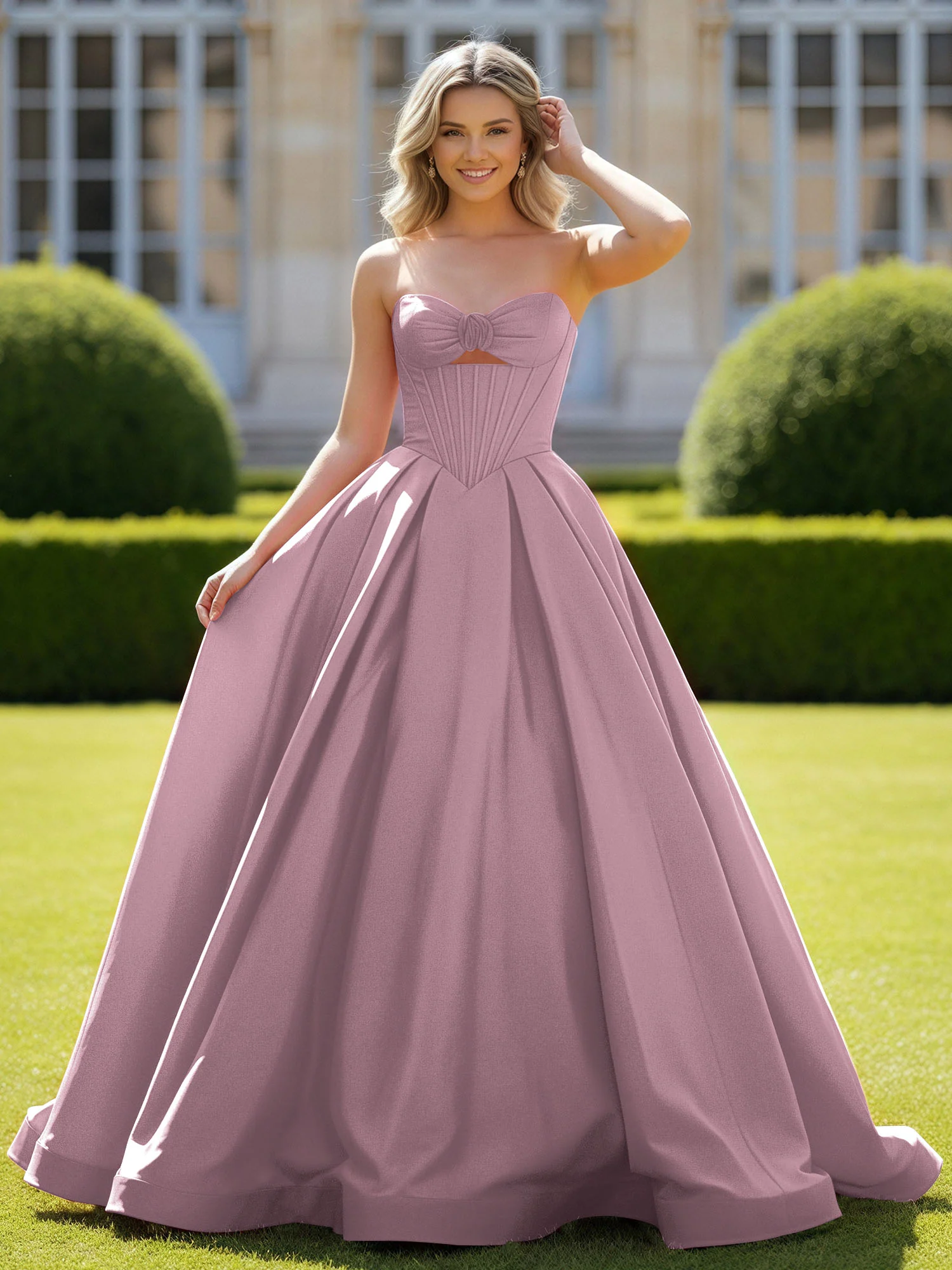 Sweetheart Satin Ball Gown Delicate Lace-Up Prom Dress Vintage Mauve