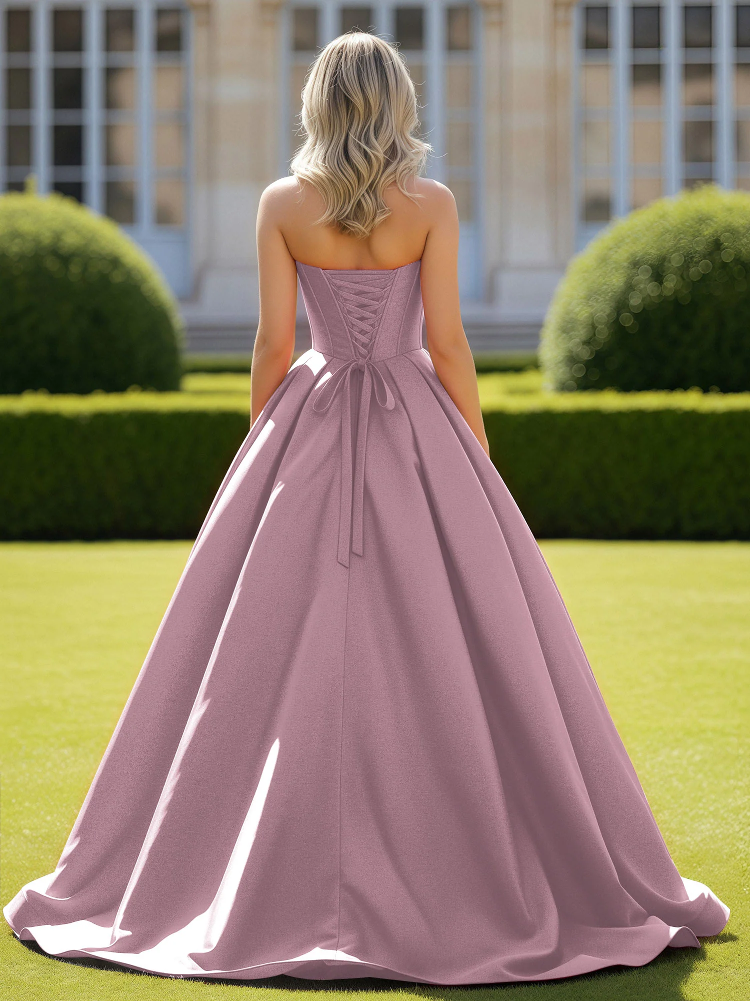 Sweetheart Satin Ball Gown Delicate Lace-Up Prom Dress Vintage Mauve - Image 2