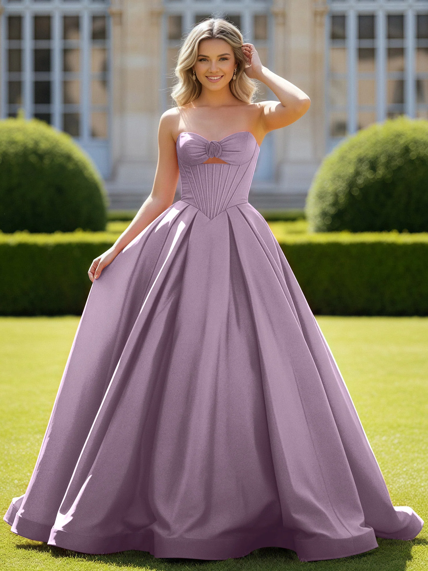 Sweetheart Satin Ball Gown Delicate Lace-Up Prom Dress Wisteria