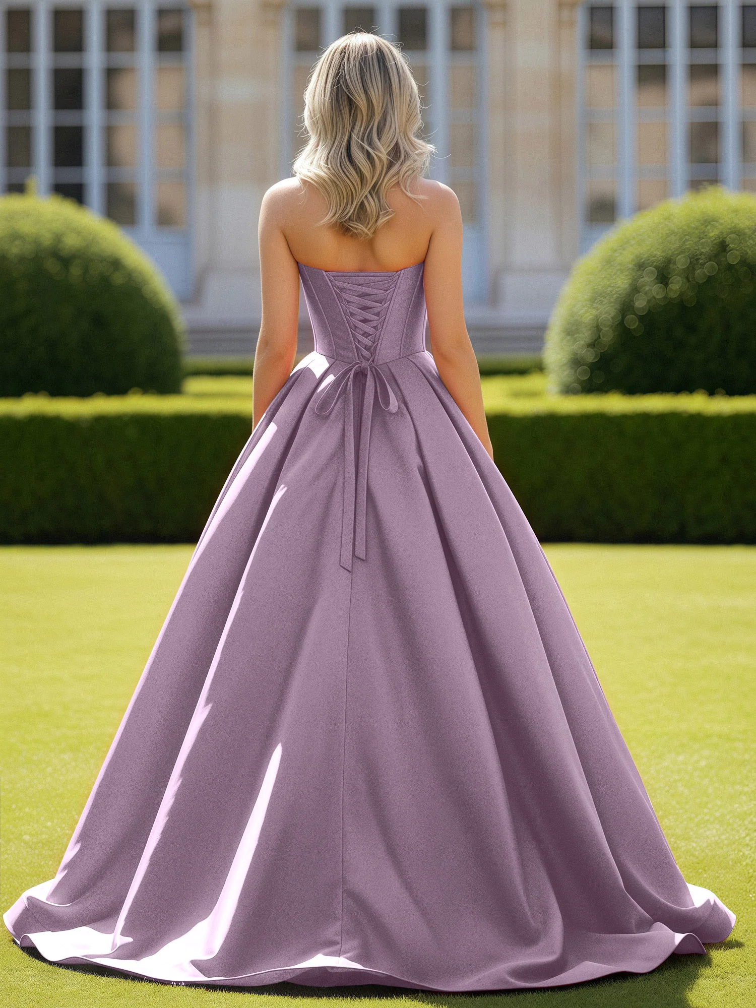 Sweetheart Satin Ball Gown Delicate Lace-Up Prom Dress Wisteria - Image 2