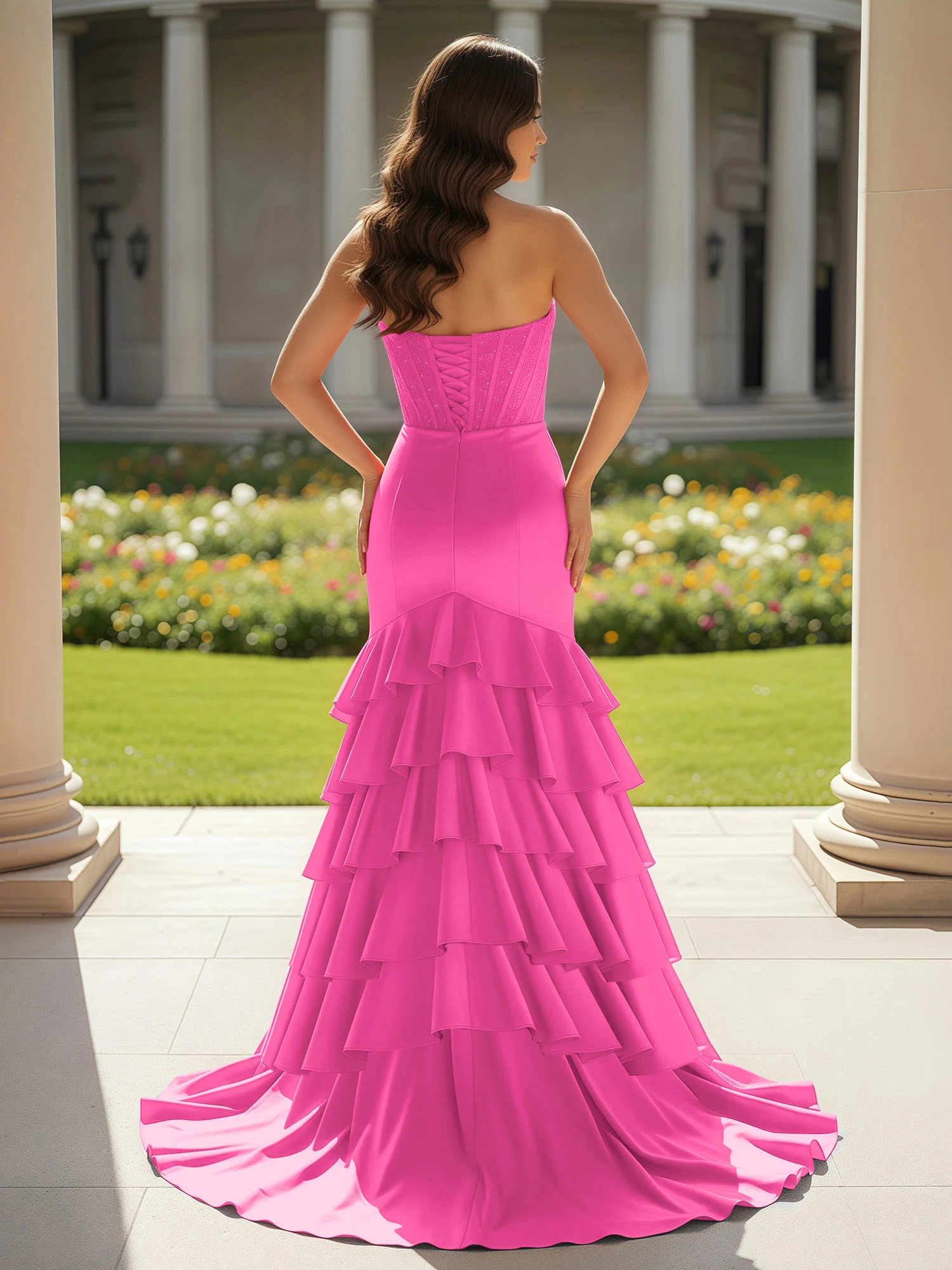 Mermaid Strapless Slit Ruffle Prom Dress With Sweep/Brush Train Azalea - Image 2