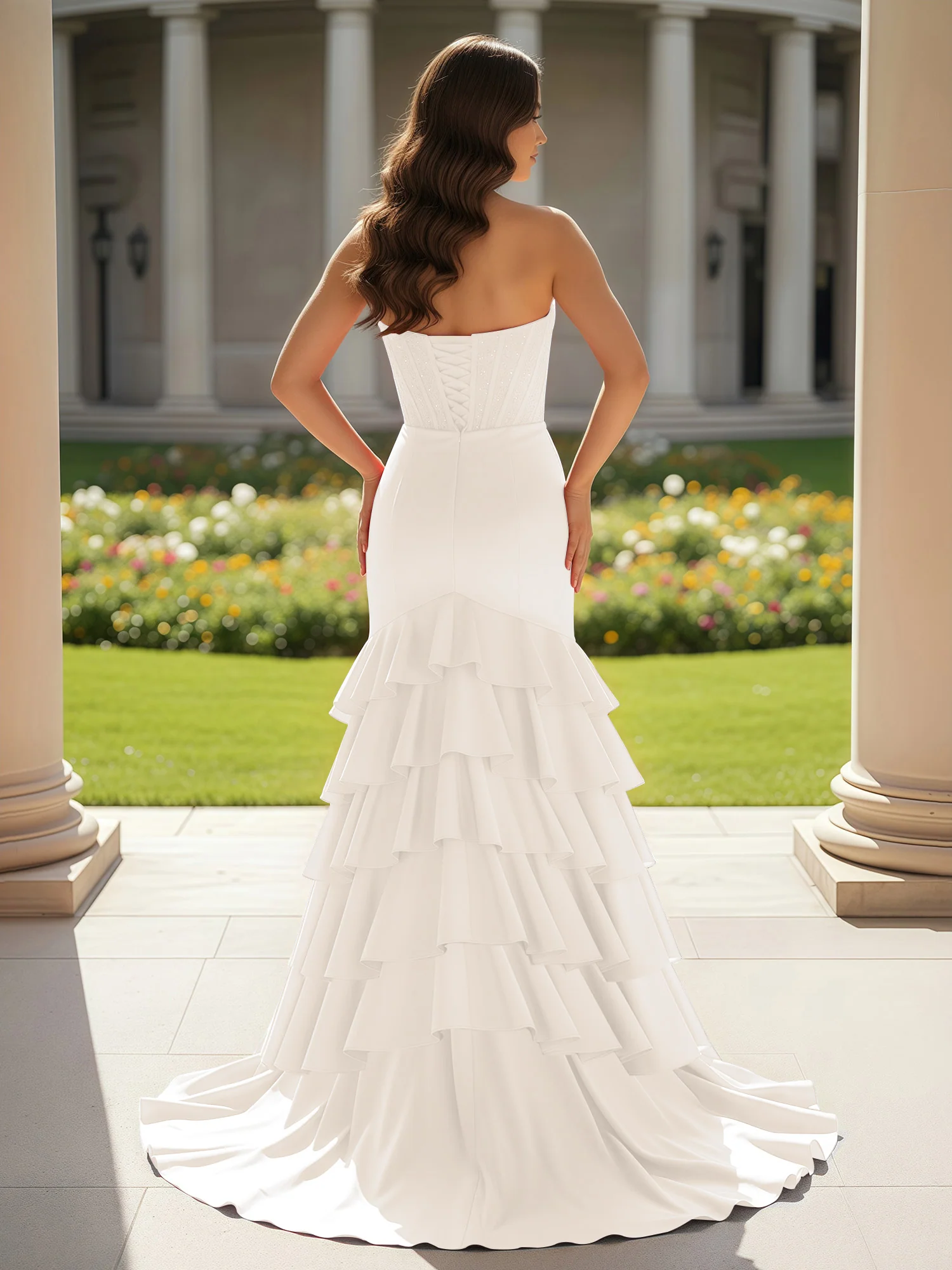 Mermaid Strapless Slit Ruffle Prom Dress With Sweep/Brush Train Ivory - Image 2