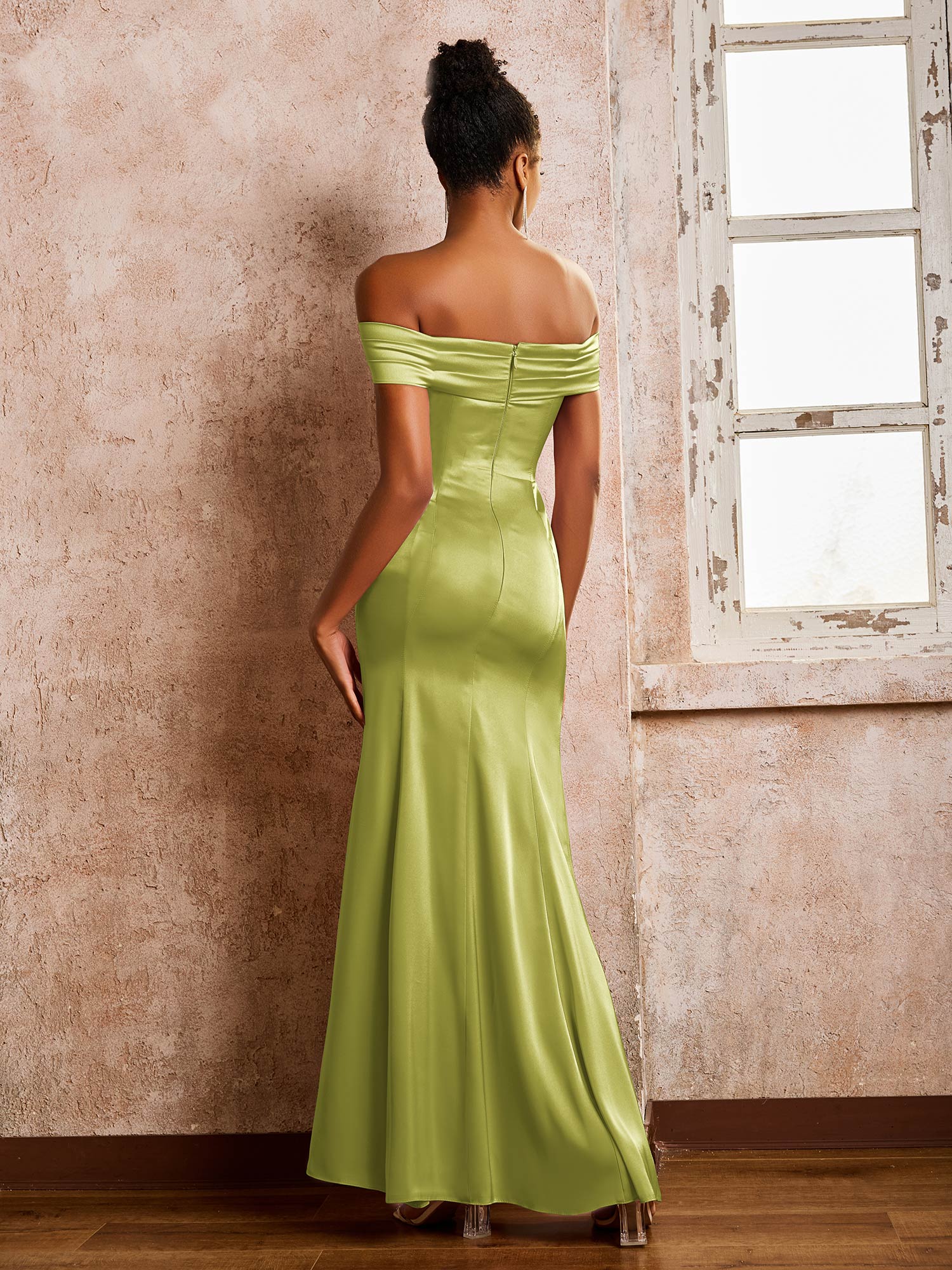 Trumpet/Mermaid Off-the-shoulder Acetate Satin Dresses Clover - Image 2