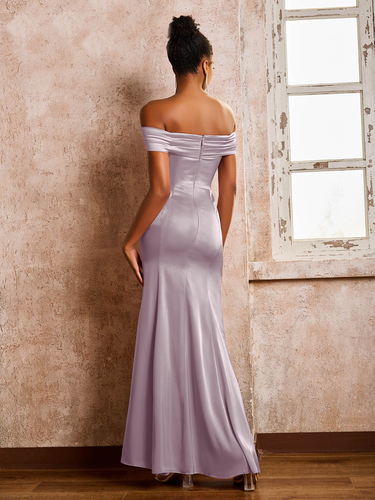 Trumpet/Mermaid Off-the-shoulder Acetate Satin Dresses Dusk - Image 2