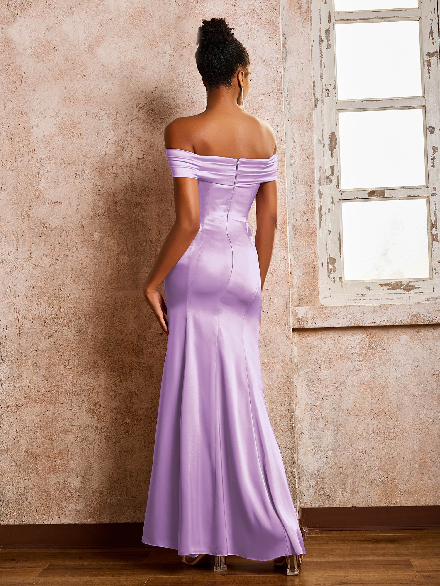 Trumpet/Mermaid Off-the-shoulder Acetate Satin Dresses Lilac - Image 2
