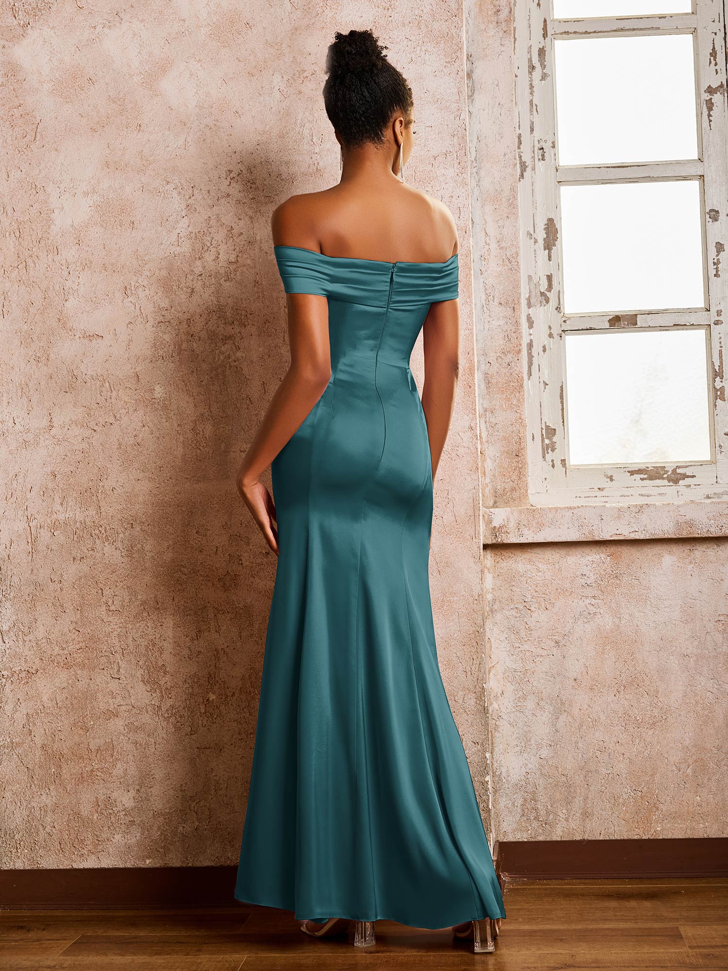 Trumpet/Mermaid Off-the-shoulder Acetate Satin Dresses Peacock - Image 2