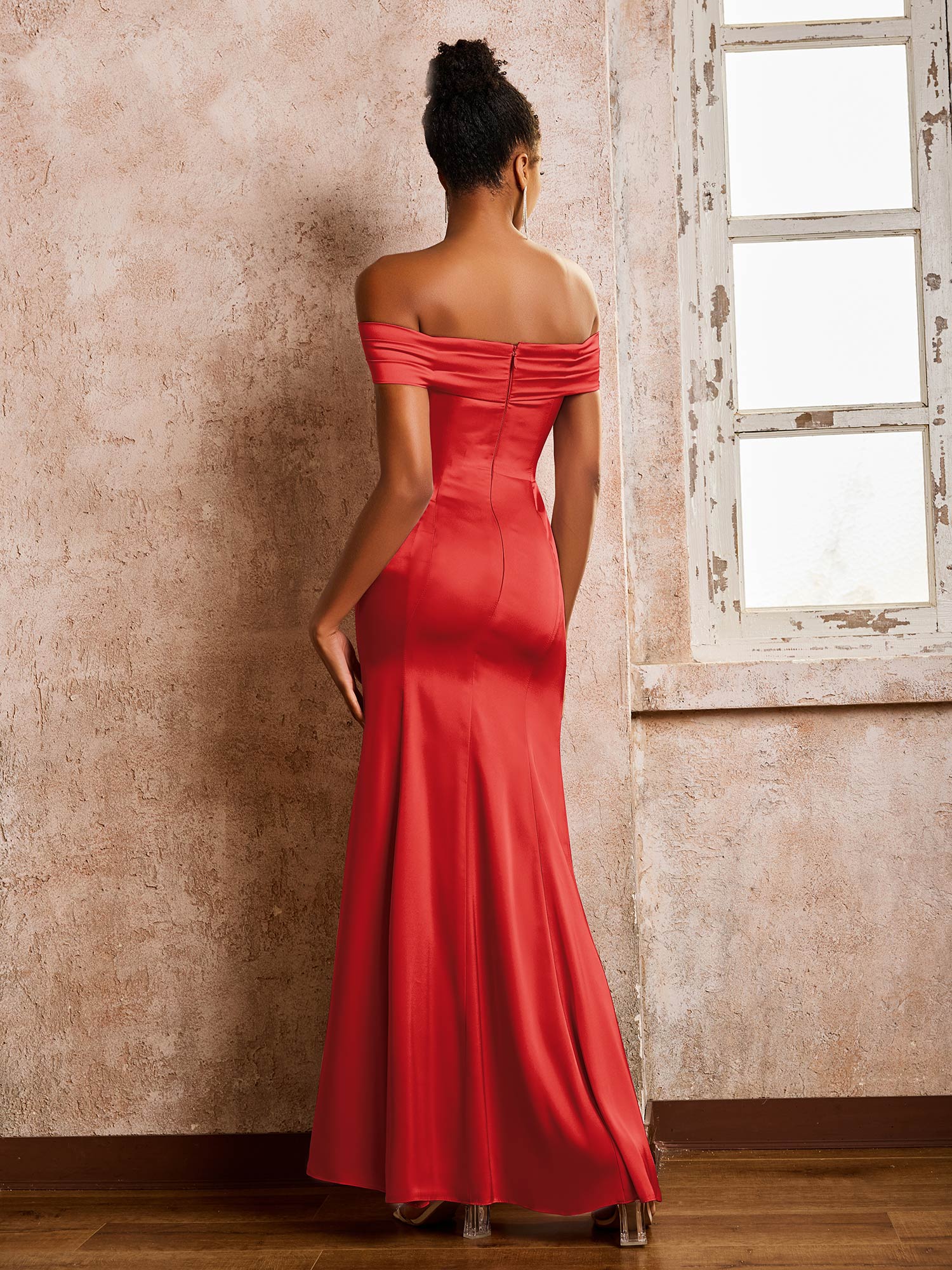 Trumpet/Mermaid Off-the-shoulder Acetate Satin Dresses Red - Image 2