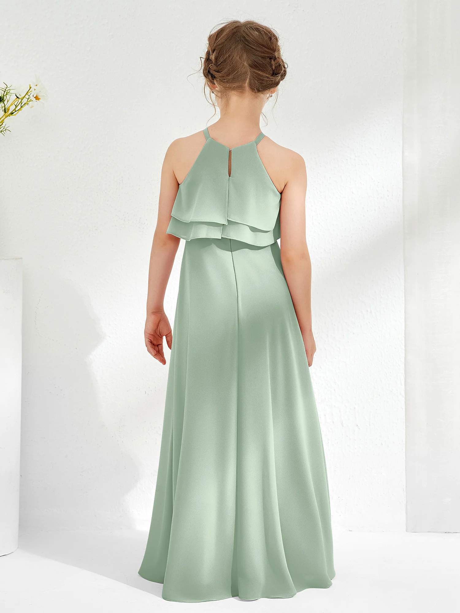 Two Layers Ruffles Junior Bridesmaid Dresses Agave - Image 2
