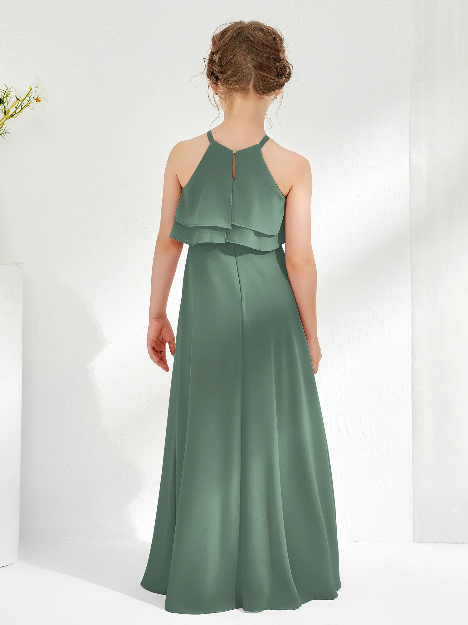 Two Layers Ruffles Junior Bridesmaid Dresses Eucalyptus - Image 2