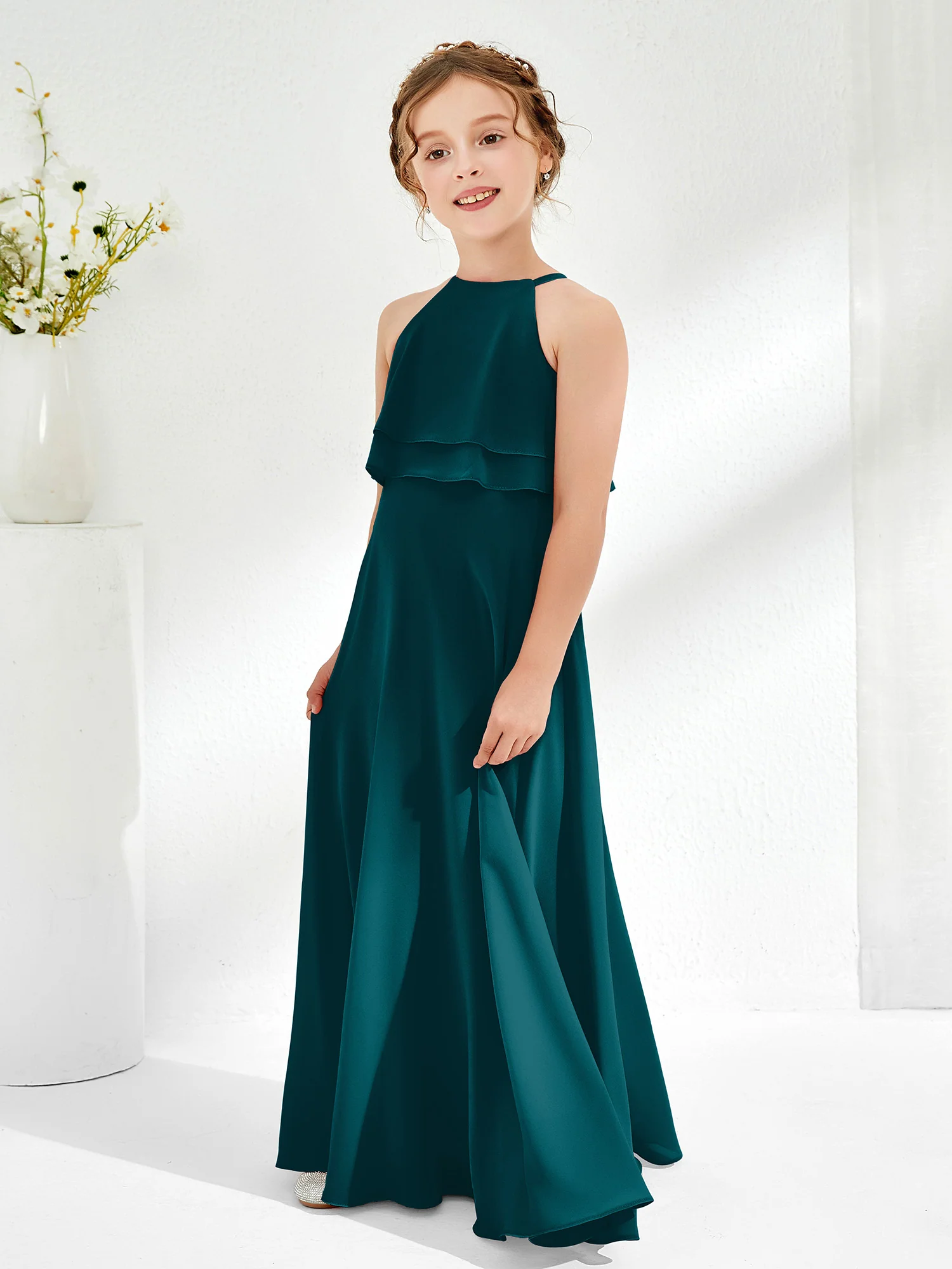 Two Layers Ruffles Junior Bridesmaid Dresses Pine - Image 3