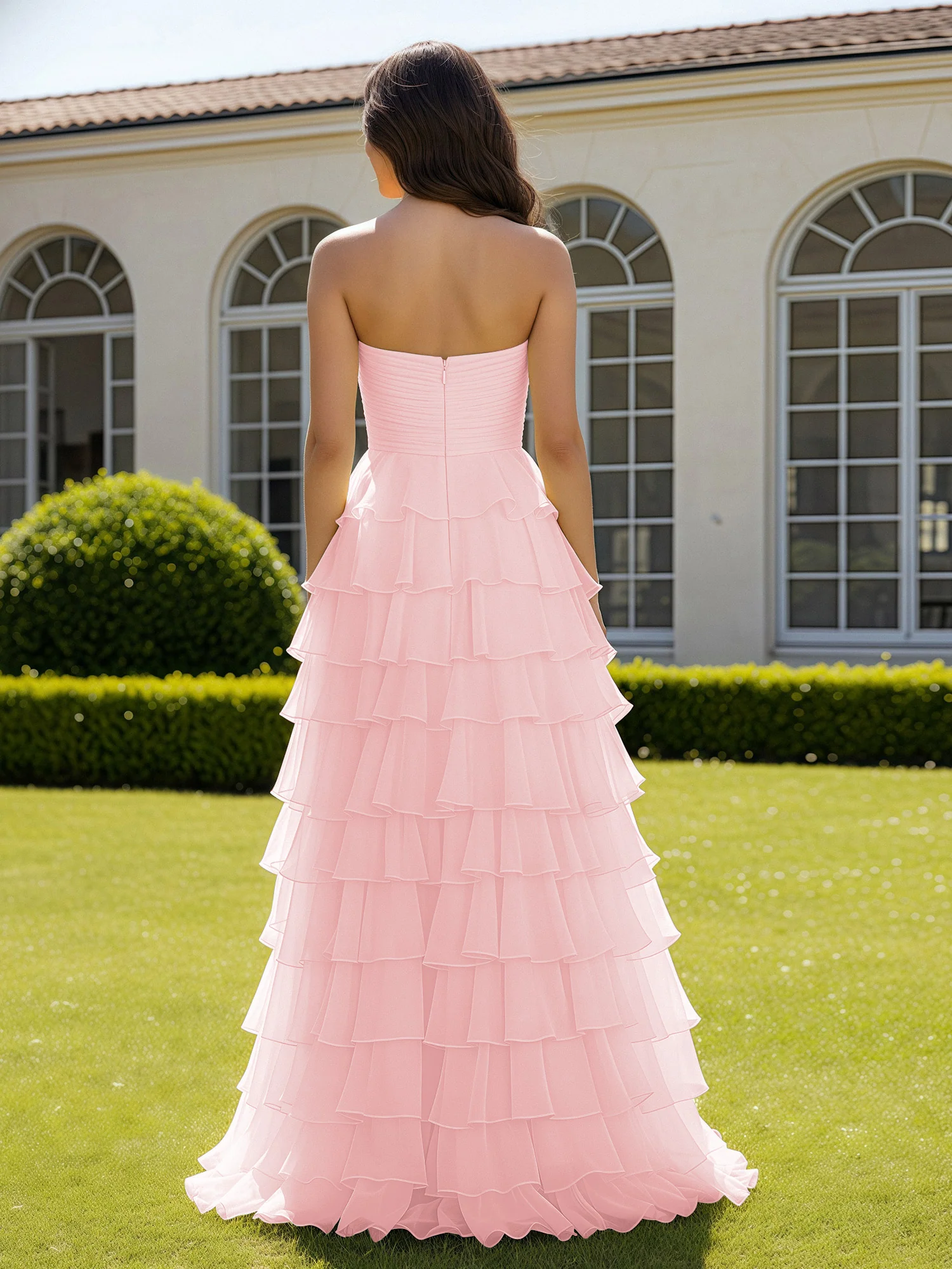 Chiffon Ruffle Sweetheart Prom Dress With Slit Blushing Pink - Image 2