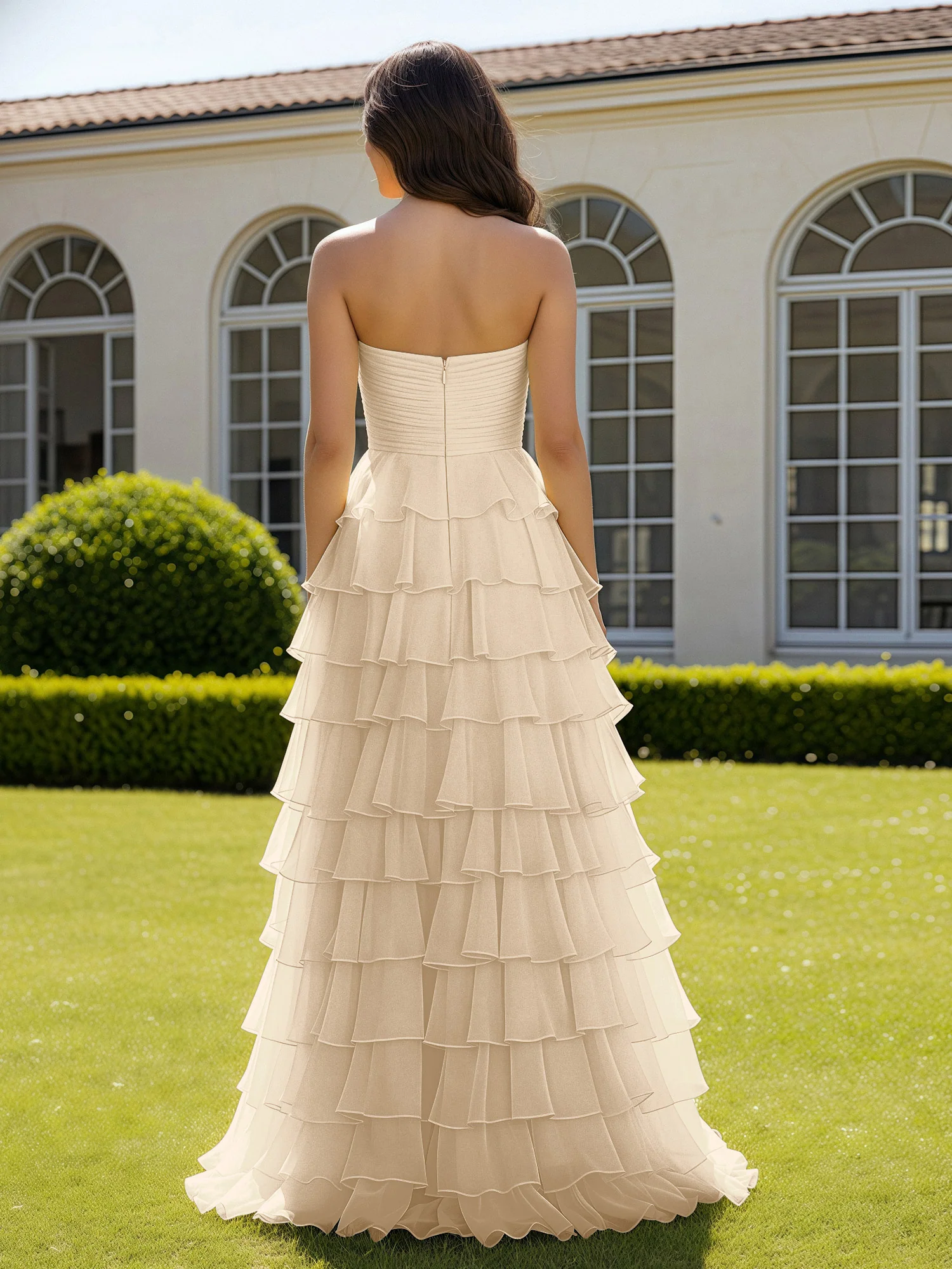 Chiffon Ruffle Sweetheart Prom Dress With Slit Champagne - Image 2