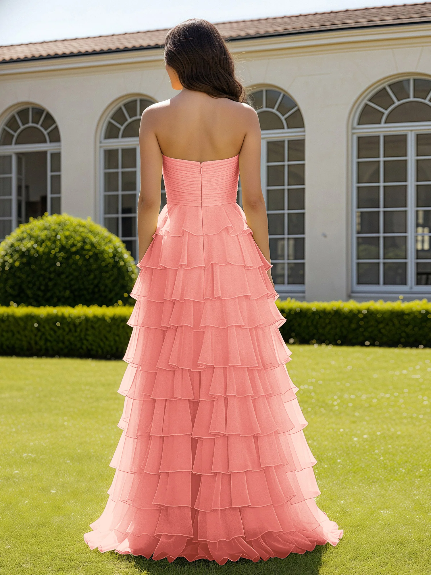 Chiffon Ruffle Sweetheart Prom Dress With Slit Coral - Image 2