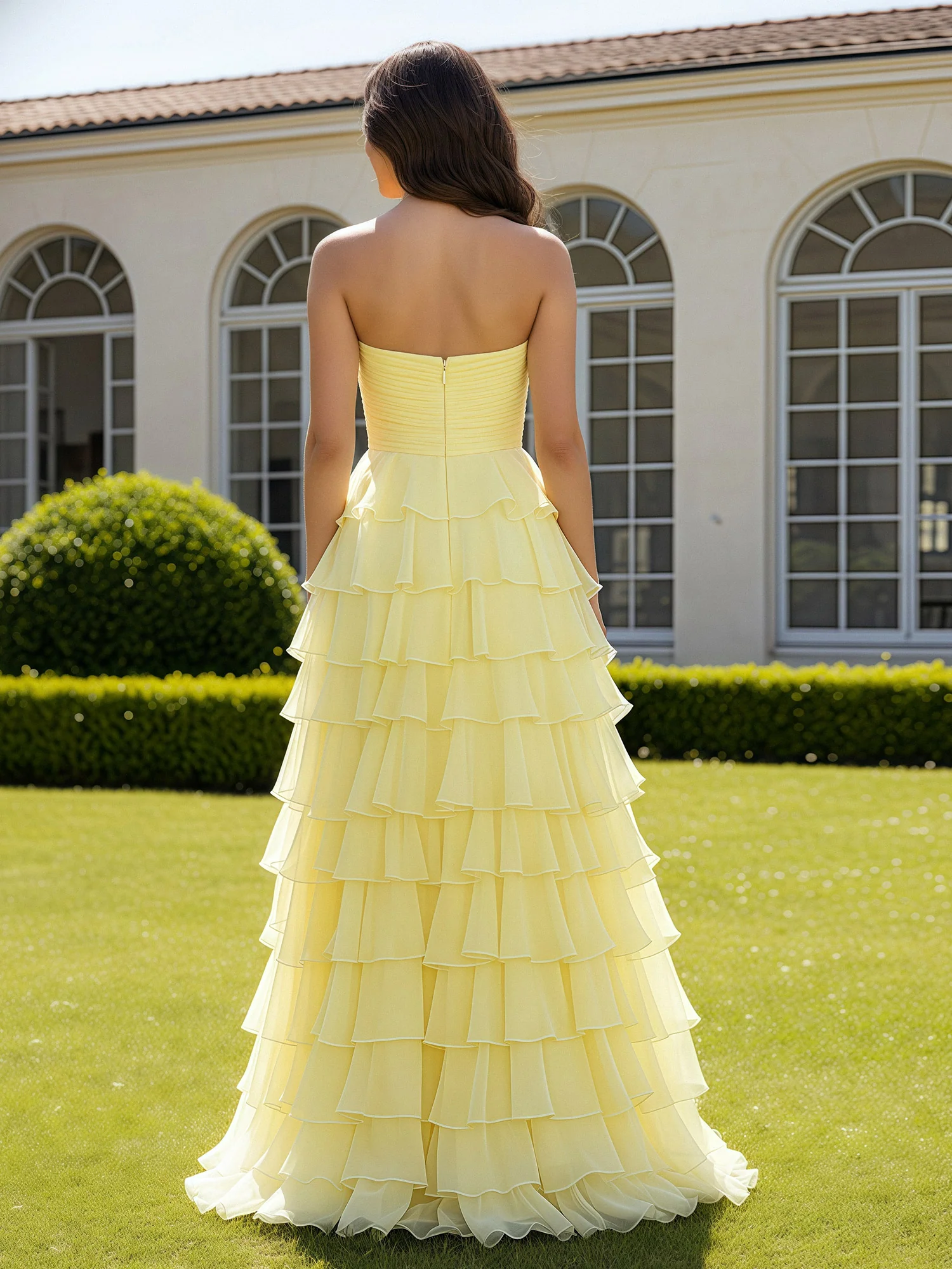 Chiffon Ruffle Sweetheart Prom Dress With Slit Daffodil - Image 2