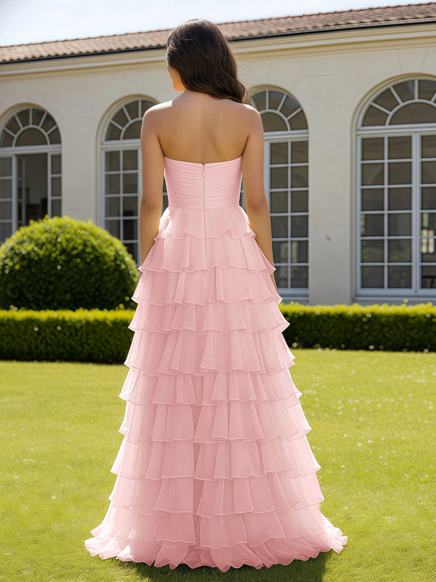 Chiffon Ruffle Sweetheart Prom Dress With Slit Dusty Rose - Image 2