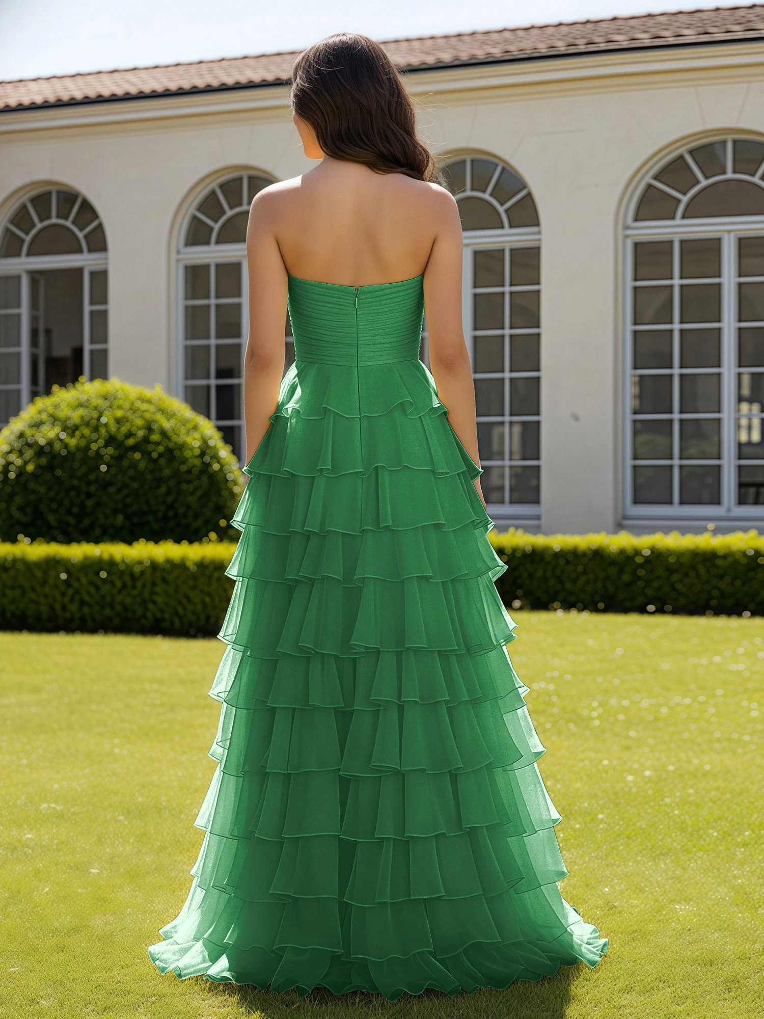 Chiffon Ruffle Sweetheart Prom Dress With Slit Emerald - Image 2