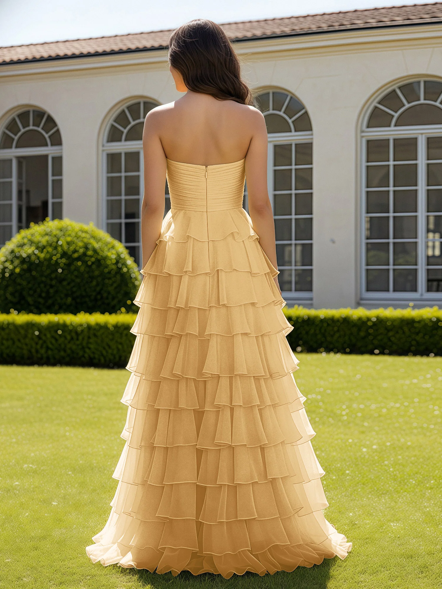 Chiffon Ruffle Sweetheart Prom Dress With Slit Gold - Image 2
