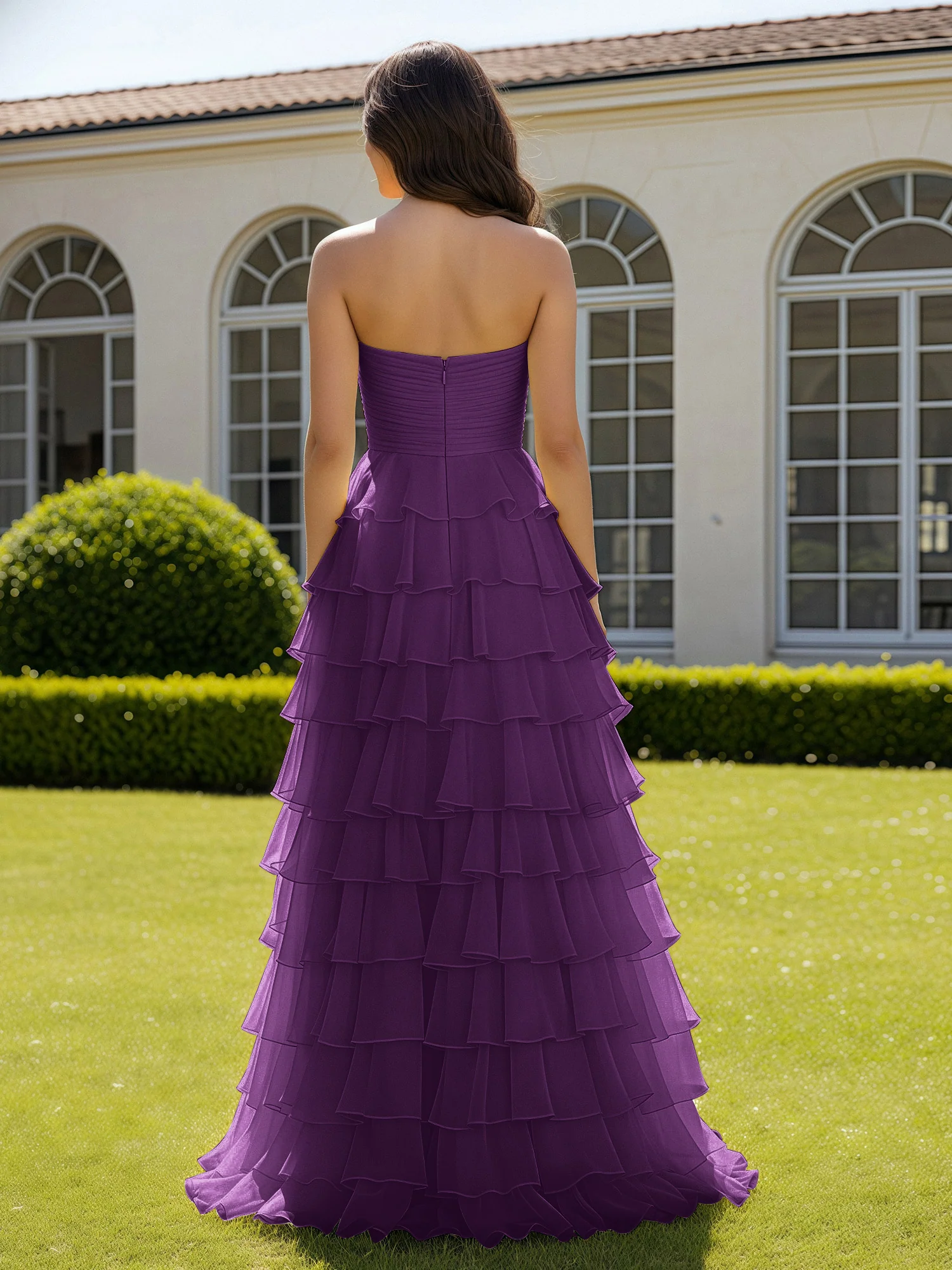 Chiffon Ruffle Sweetheart Prom Dress With Slit Grape - Image 2