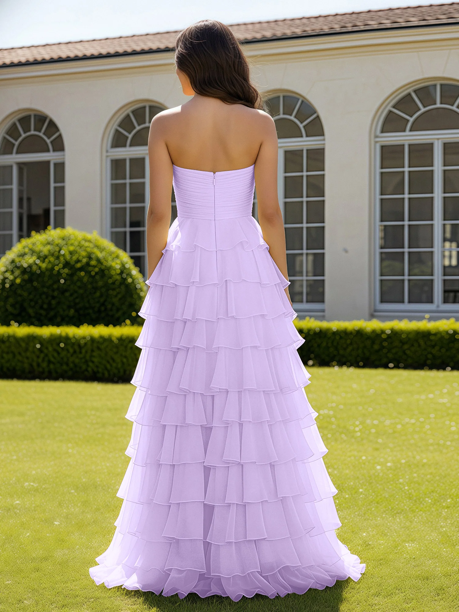 Chiffon Ruffle Sweetheart Prom Dress With Slit Lilac - Image 2