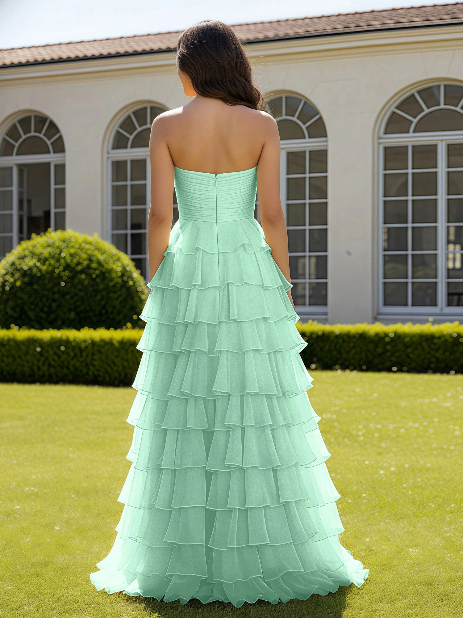 Chiffon Ruffle Sweetheart Prom Dress With Slit Mint Green - Image 2