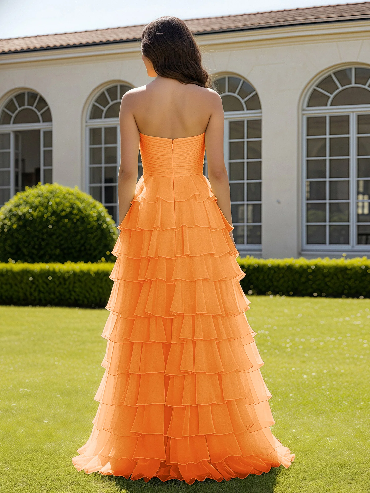 Chiffon Ruffle Sweetheart Prom Dress With Slit Orange - Image 2