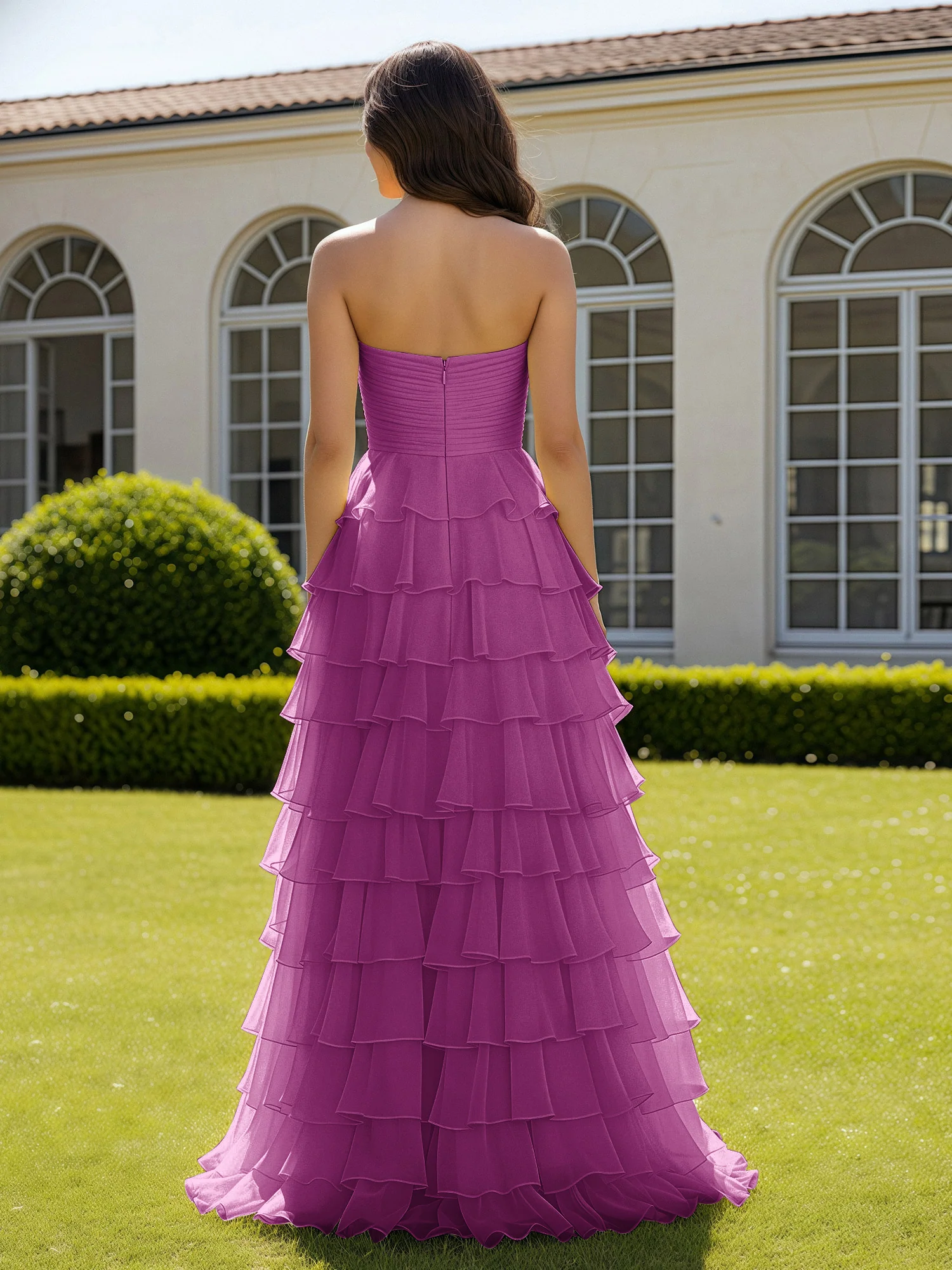 Chiffon Ruffle Sweetheart Prom Dress With Slit Orchid - Image 2