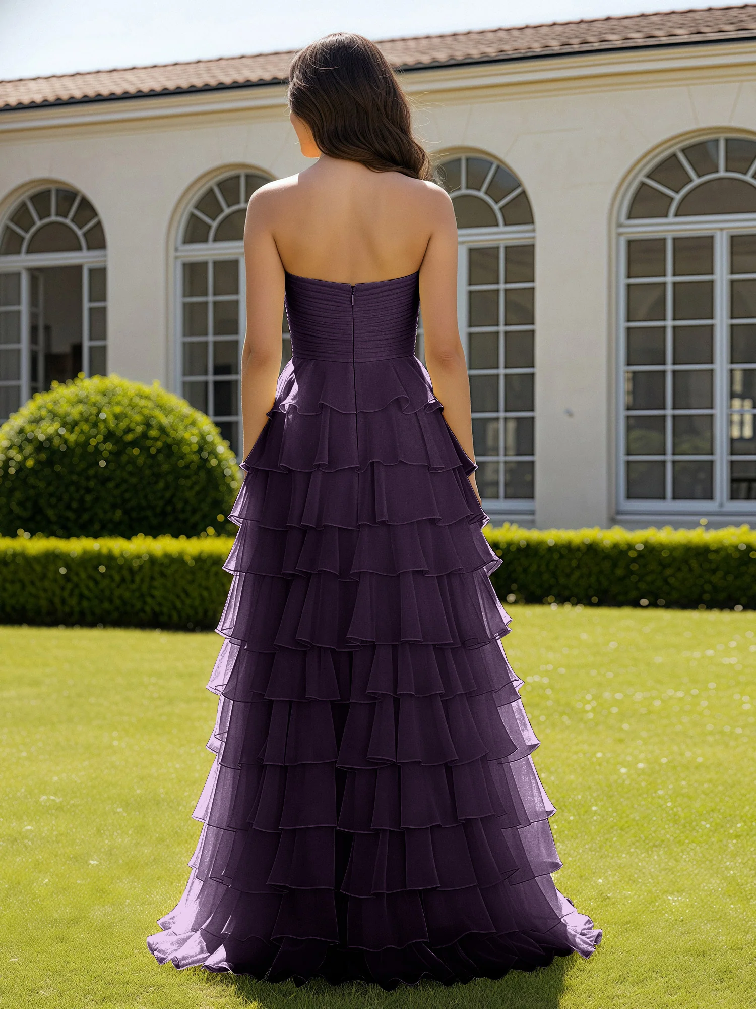 Chiffon Ruffle Sweetheart Prom Dress With Slit Plum - Image 2
