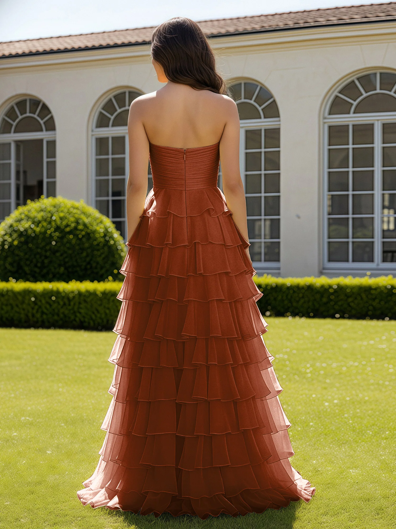 Chiffon Ruffle Sweetheart Prom Dress With Slit Terracotta - Image 2