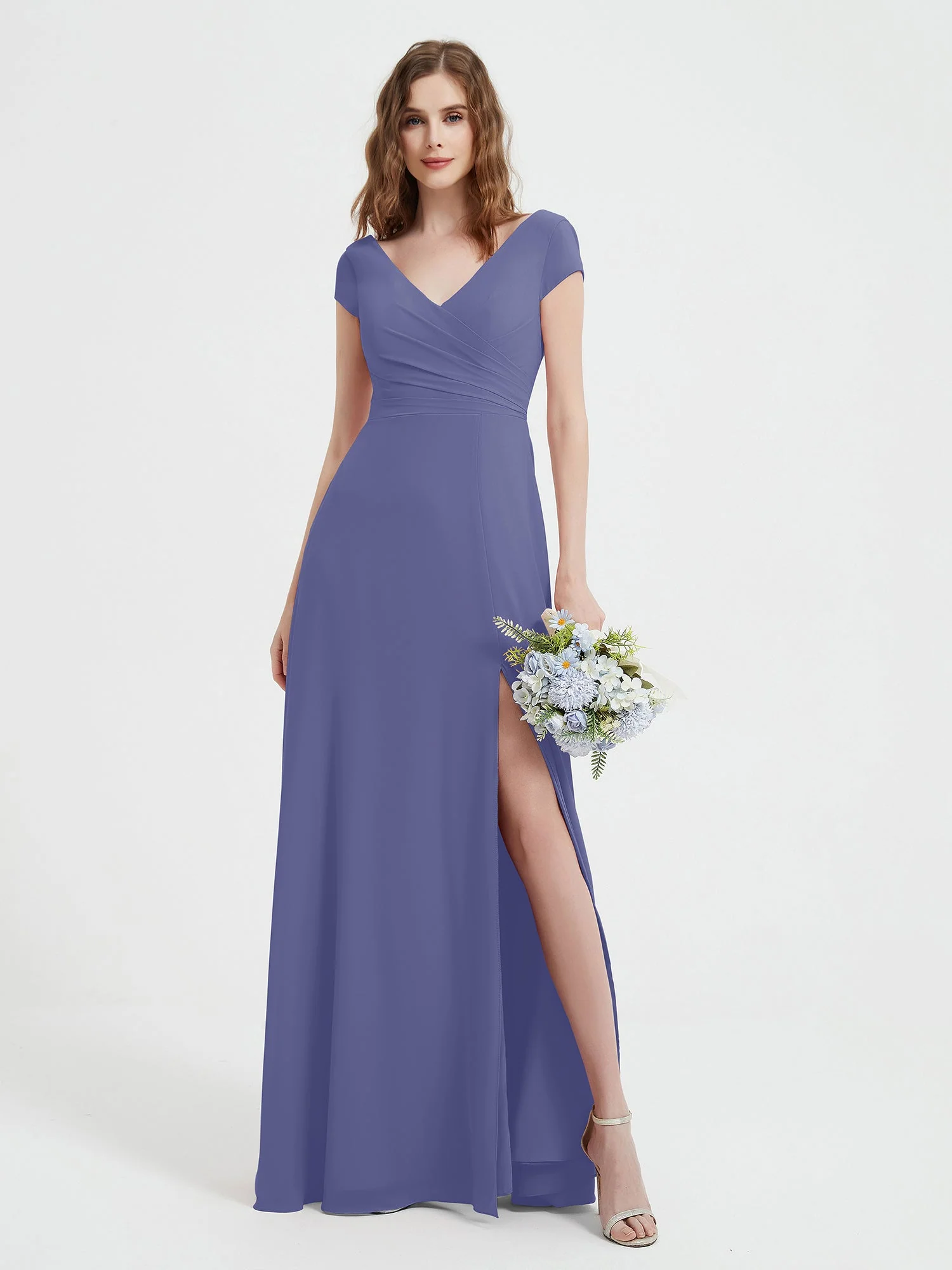V-neck A-line Chiffon Dress With Slit Periwinkle