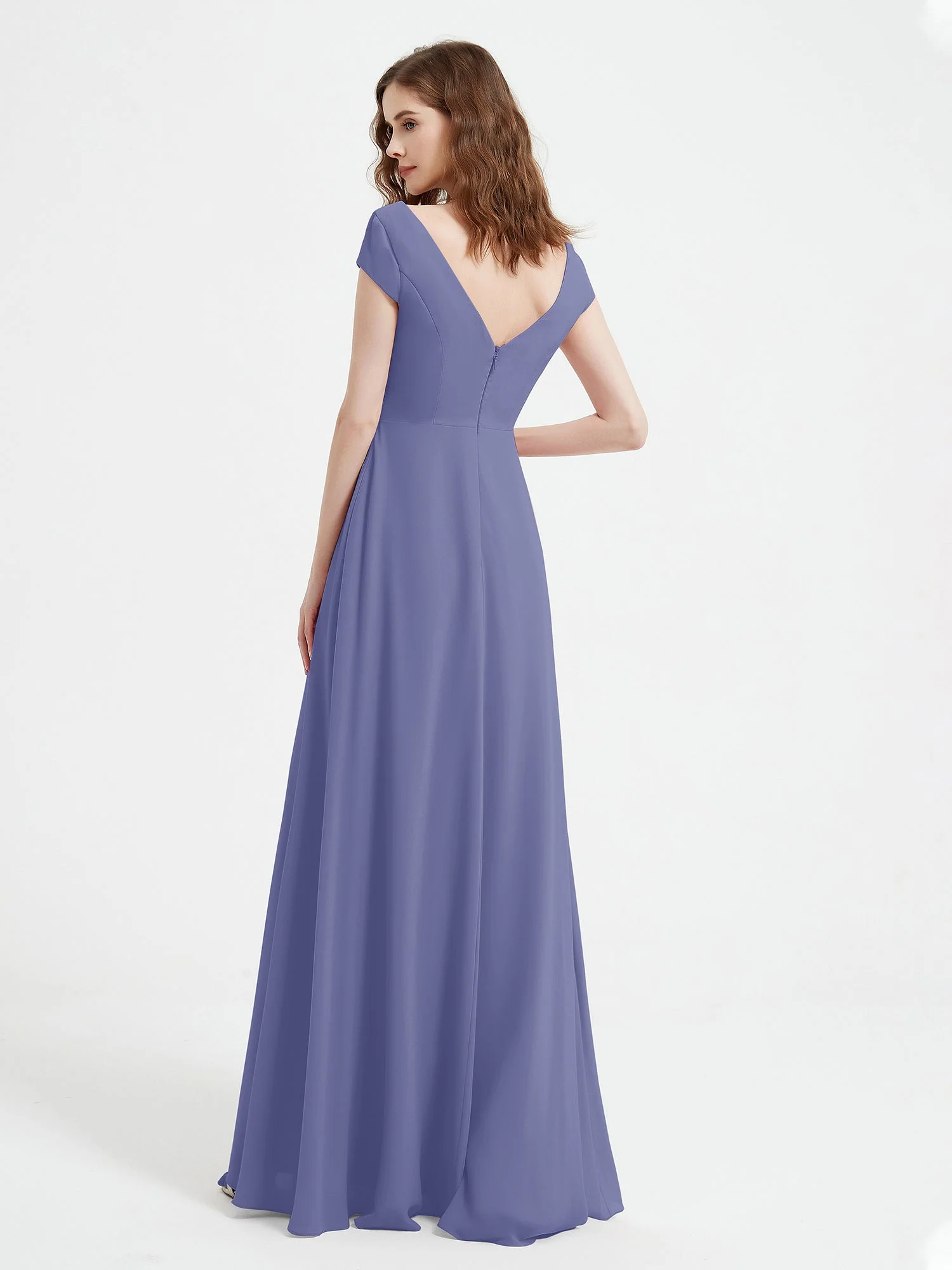 V-neck A-line Chiffon Dress With Slit Periwinkle - Image 2