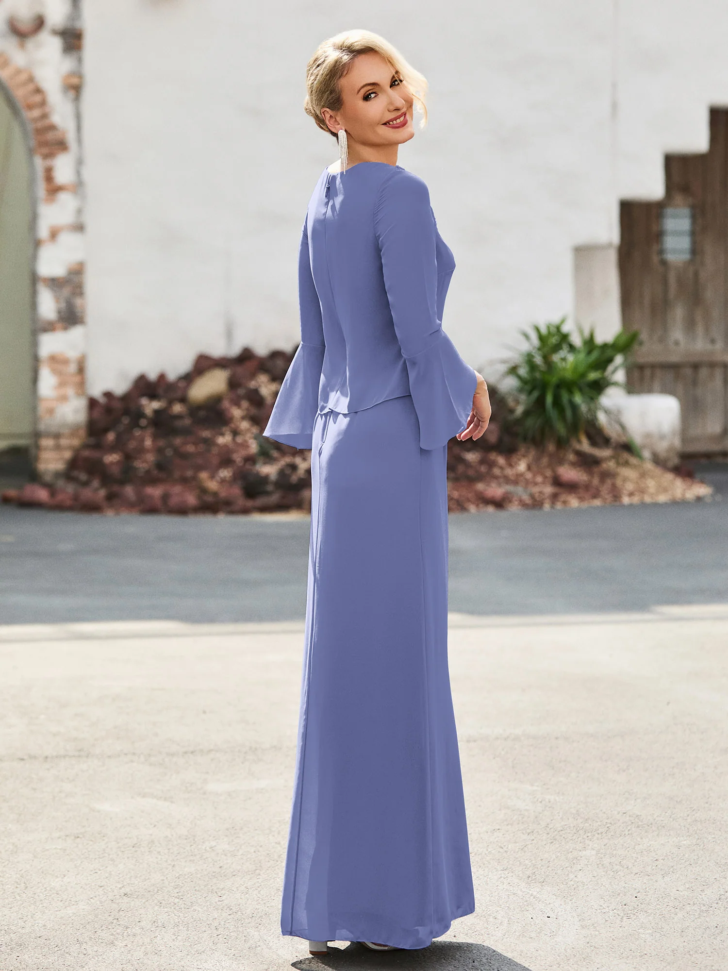 V-neck Beaded Floor-length Sheath Dress Periwinkle - Image 2