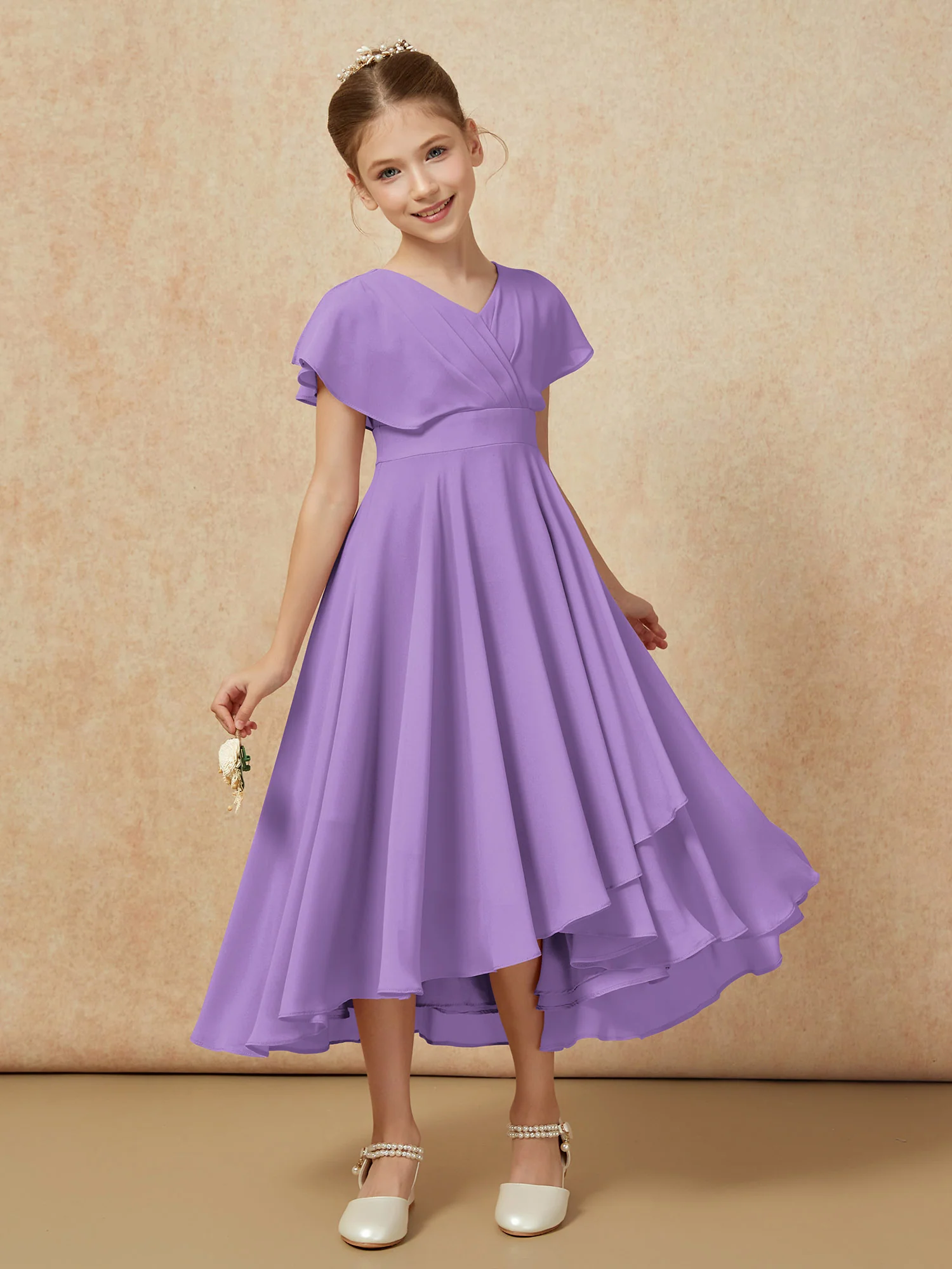 V-neck Chiffon Asymmetrical Junior Bridesmaid Dresses Tahiti - Image 6