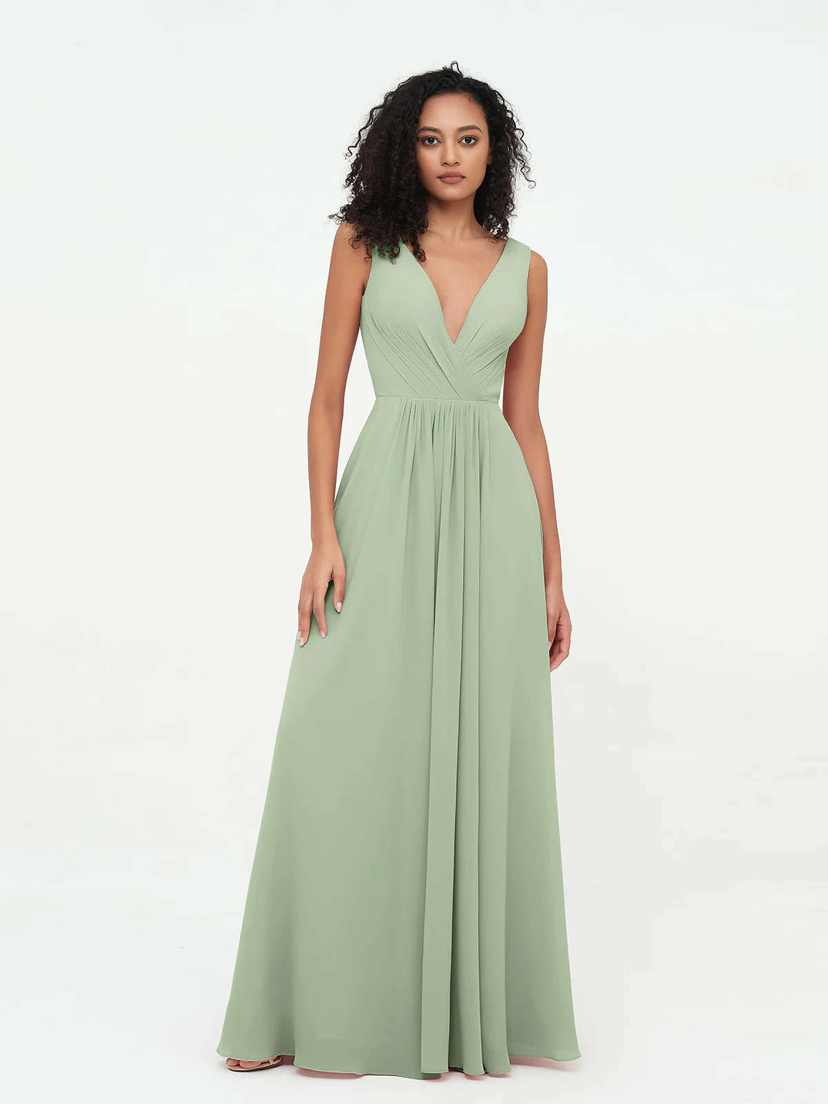 V-neck Chiffon Long Dresses with Pockets Clearance - Image 3