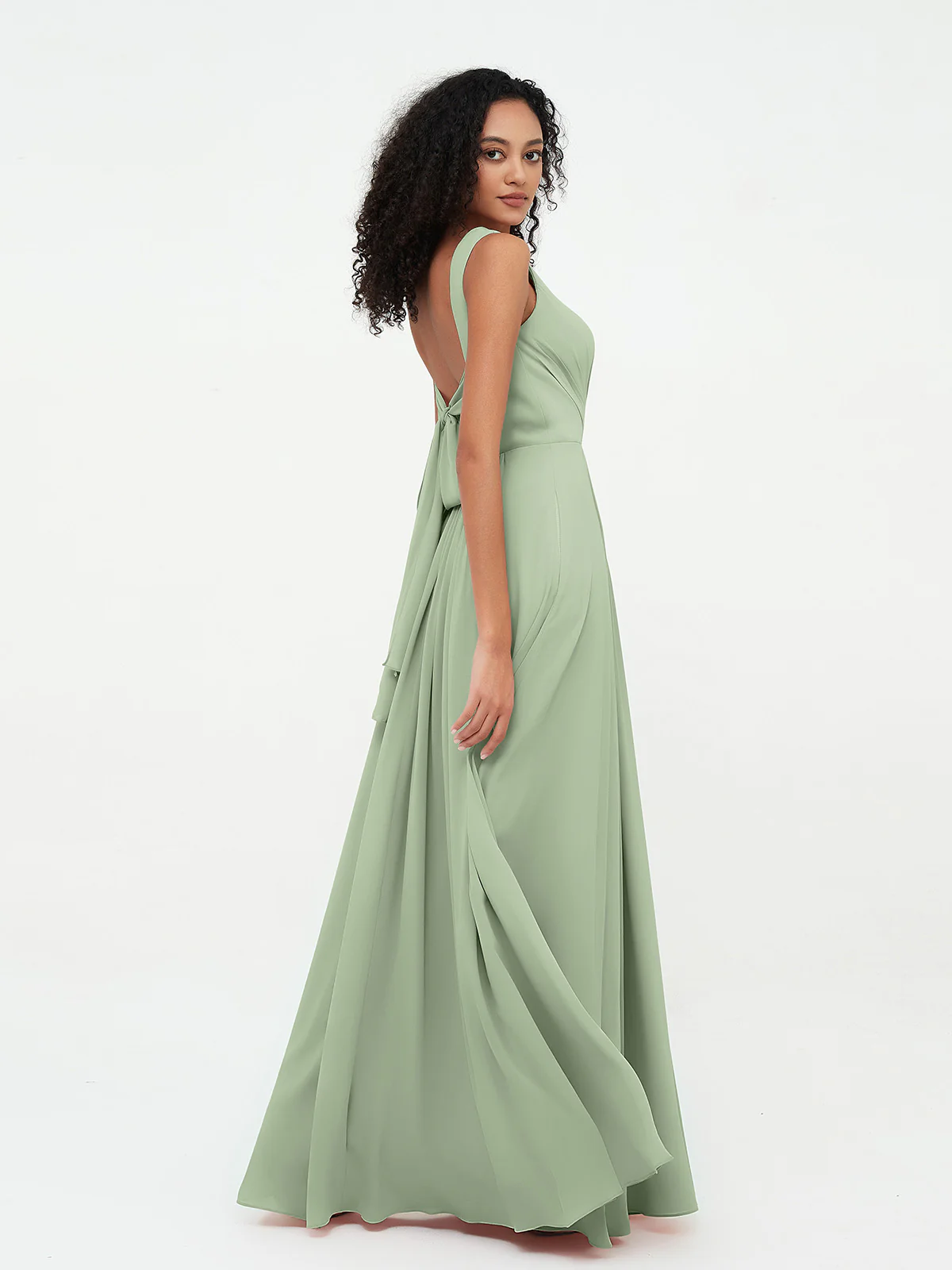 V-neck Chiffon Long Dresses with Pockets Clearance - Image 4