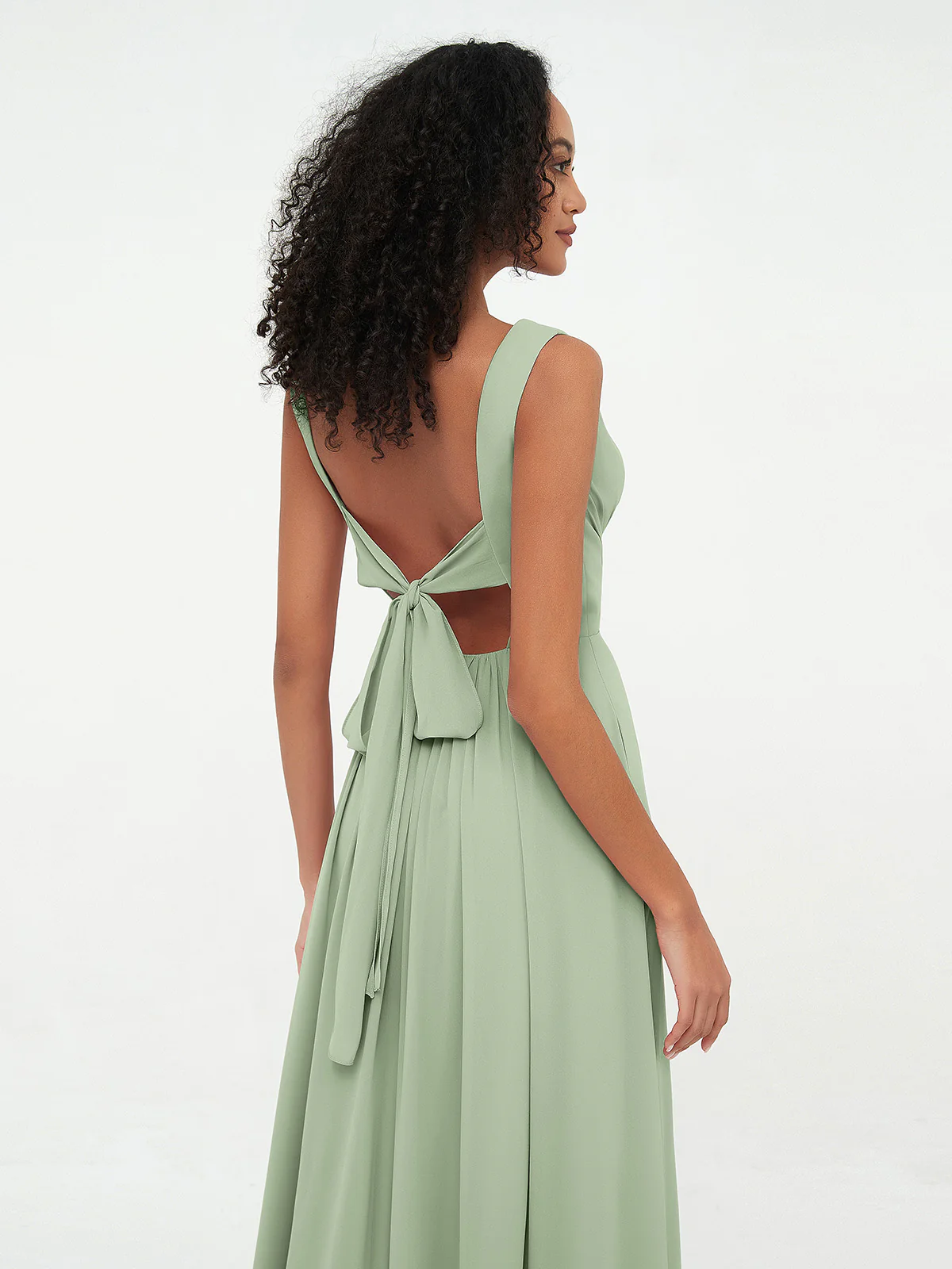 V-neck Chiffon Long Dresses with Pockets Clearance - Image 5