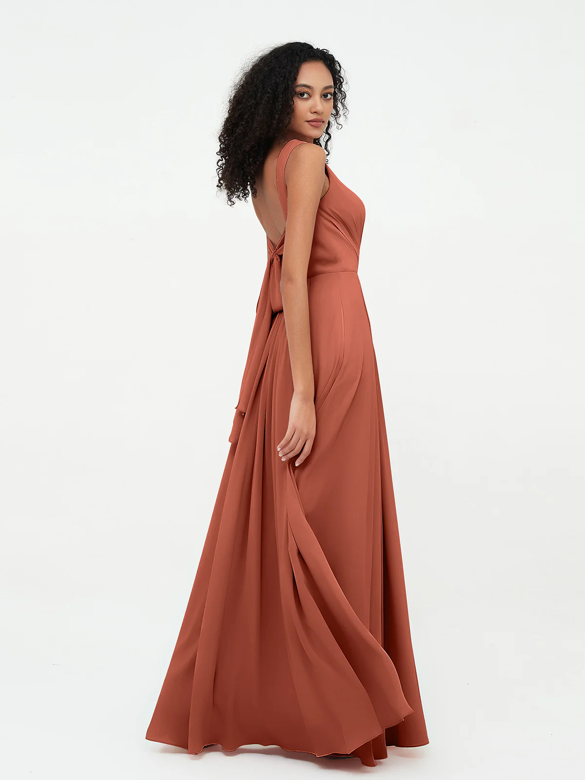 V-neck Chiffon Long Dresses with Pockets Clearance - Image 7
