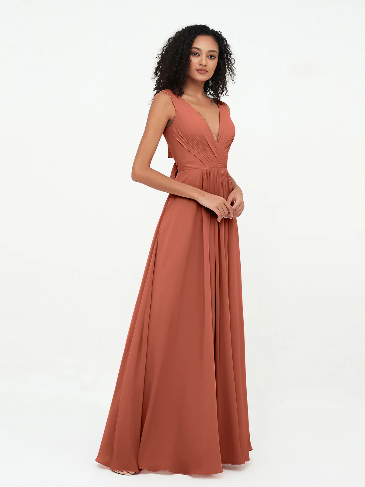 V-neck Chiffon Long Dresses with Pockets Clearance - Image 8