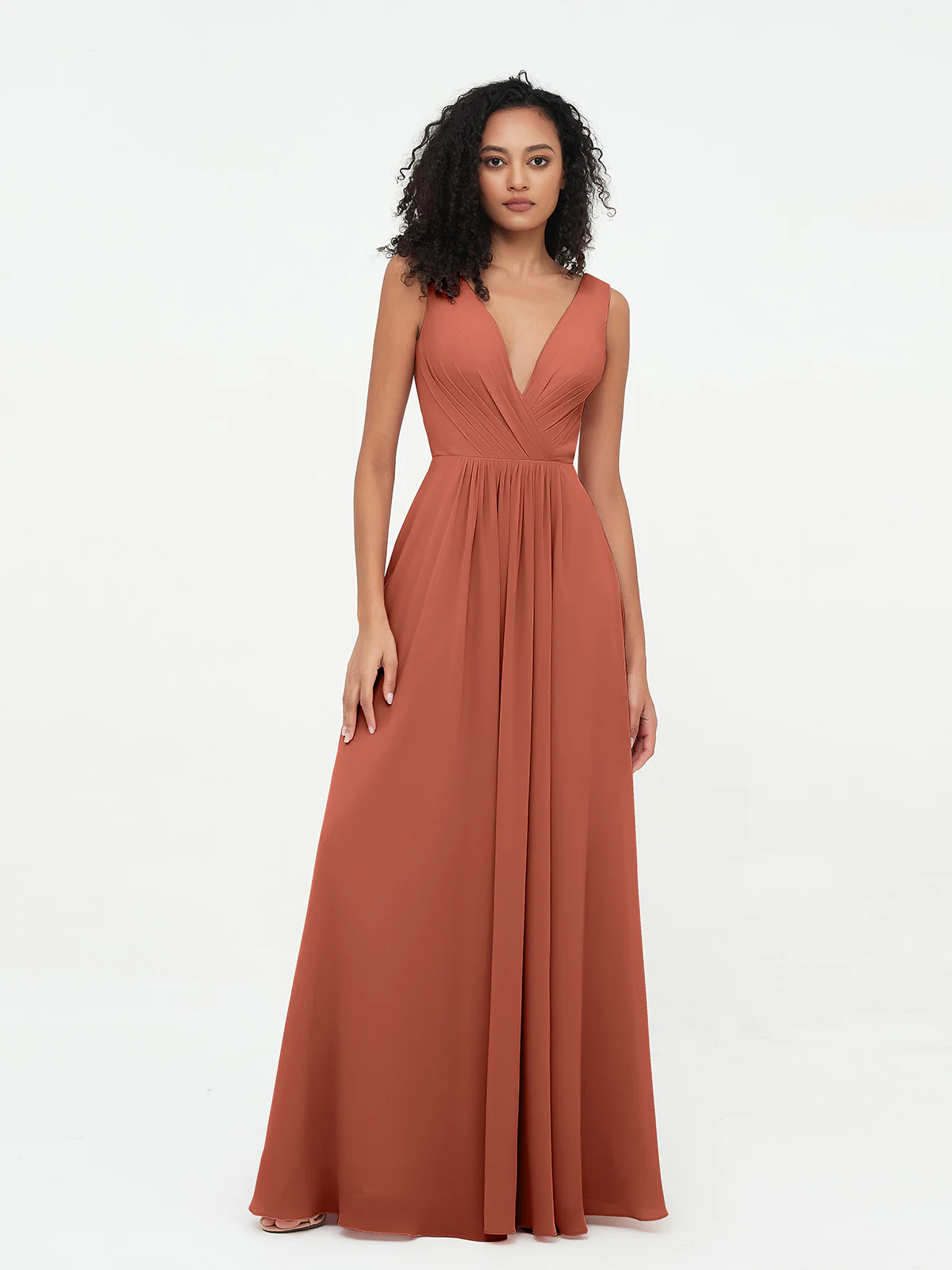 V-neck Chiffon Long Dresses with Pockets Clearance - Image 9