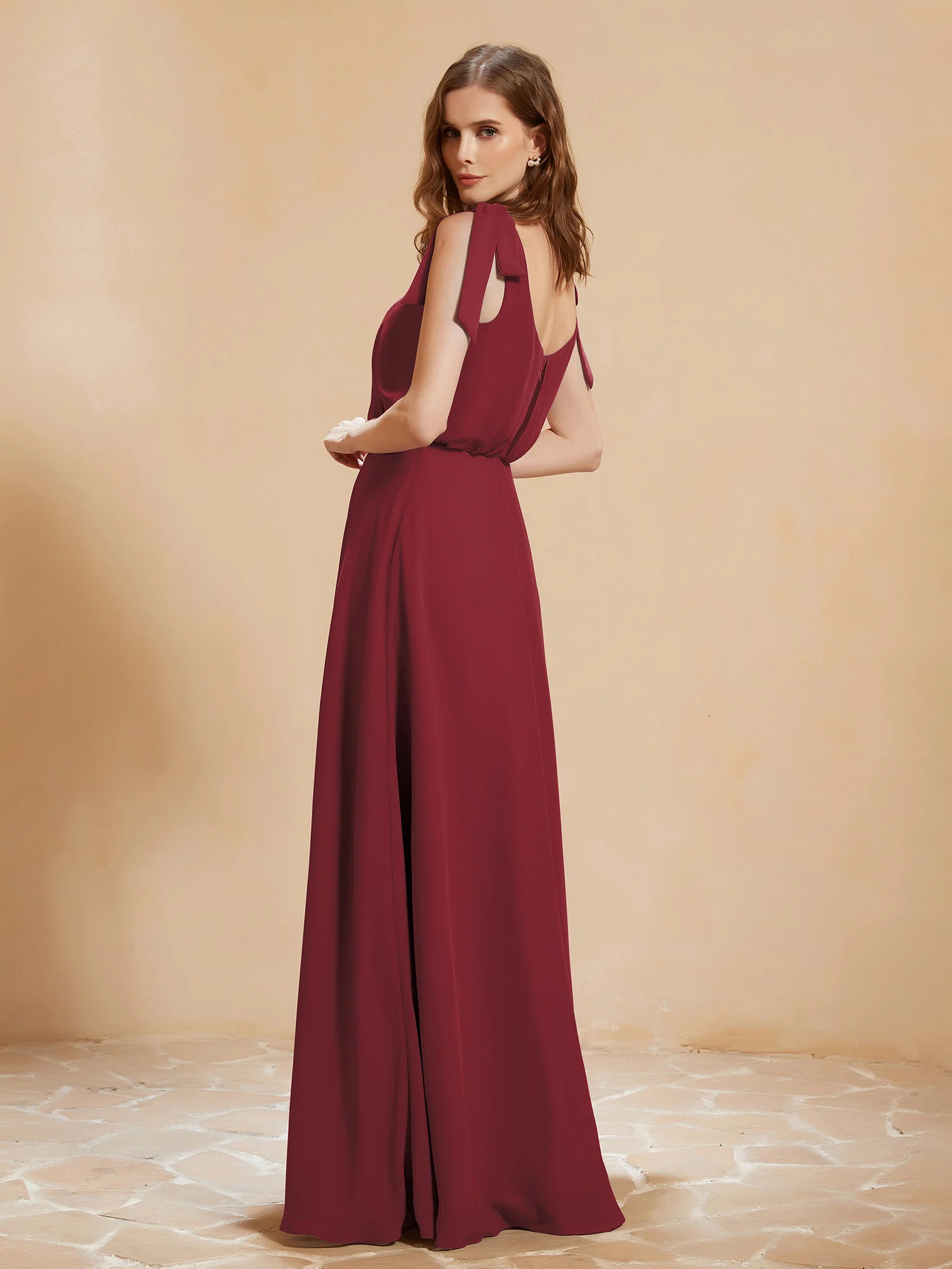 V-neck Floor-length Chiffon Dress With Silt Cinnamon Rose Plus Size - Image 2