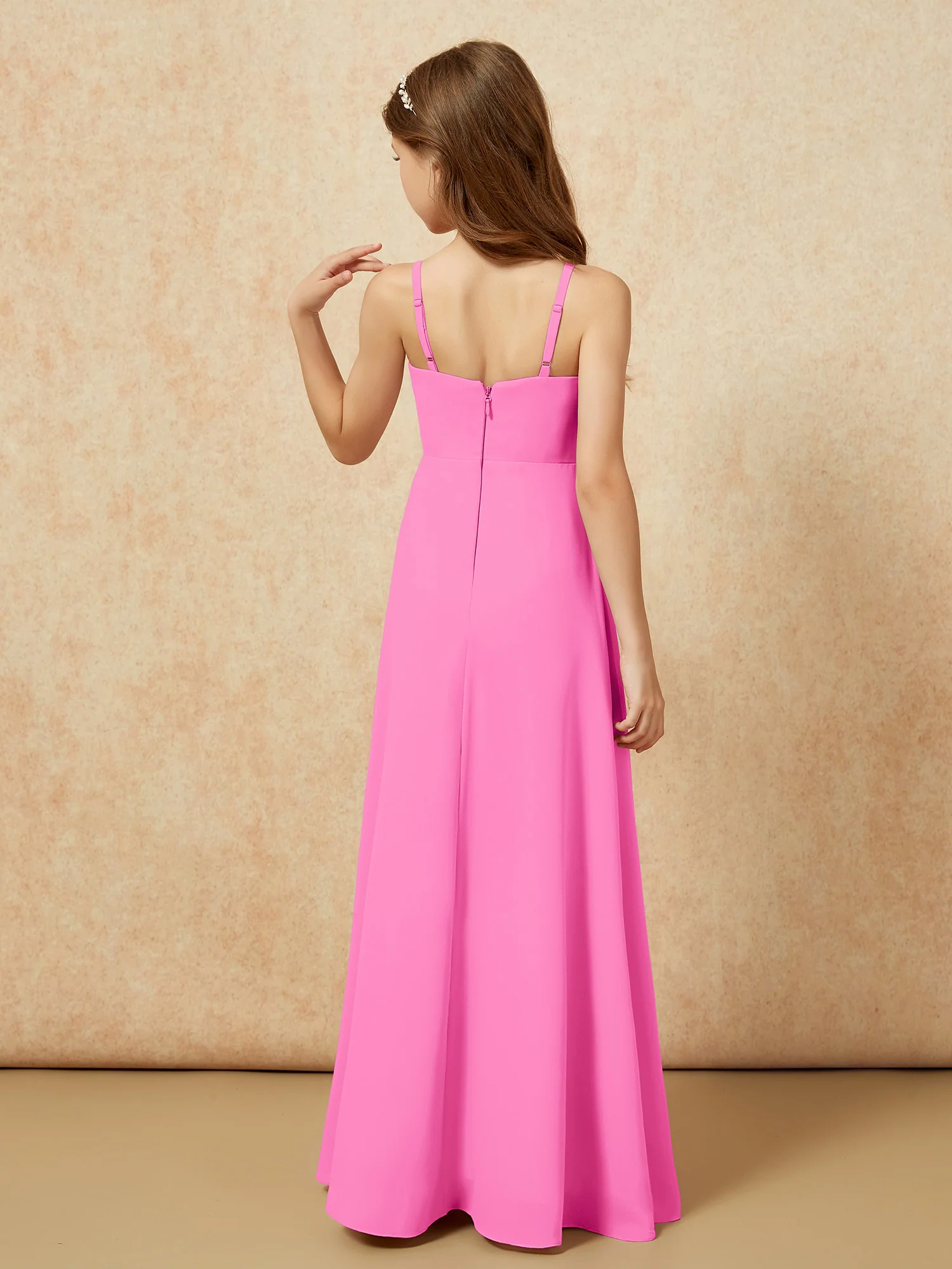 V-neck Pleated Chiffon Long Junior Bridesmaid Dresses Azalea - Image 2