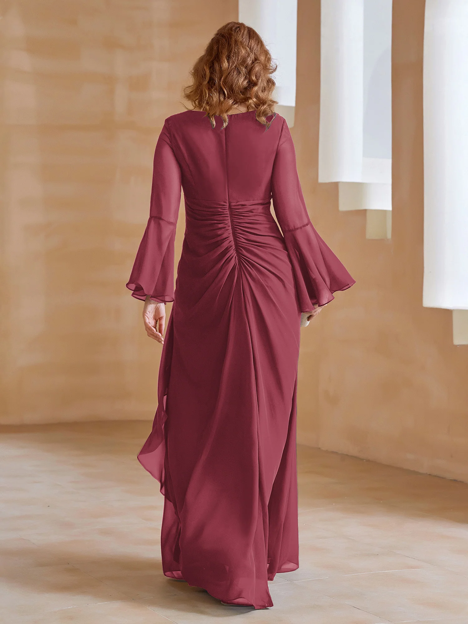 V Neck Pleated Floor-Length Dress Cinnamon Rose - Image 2