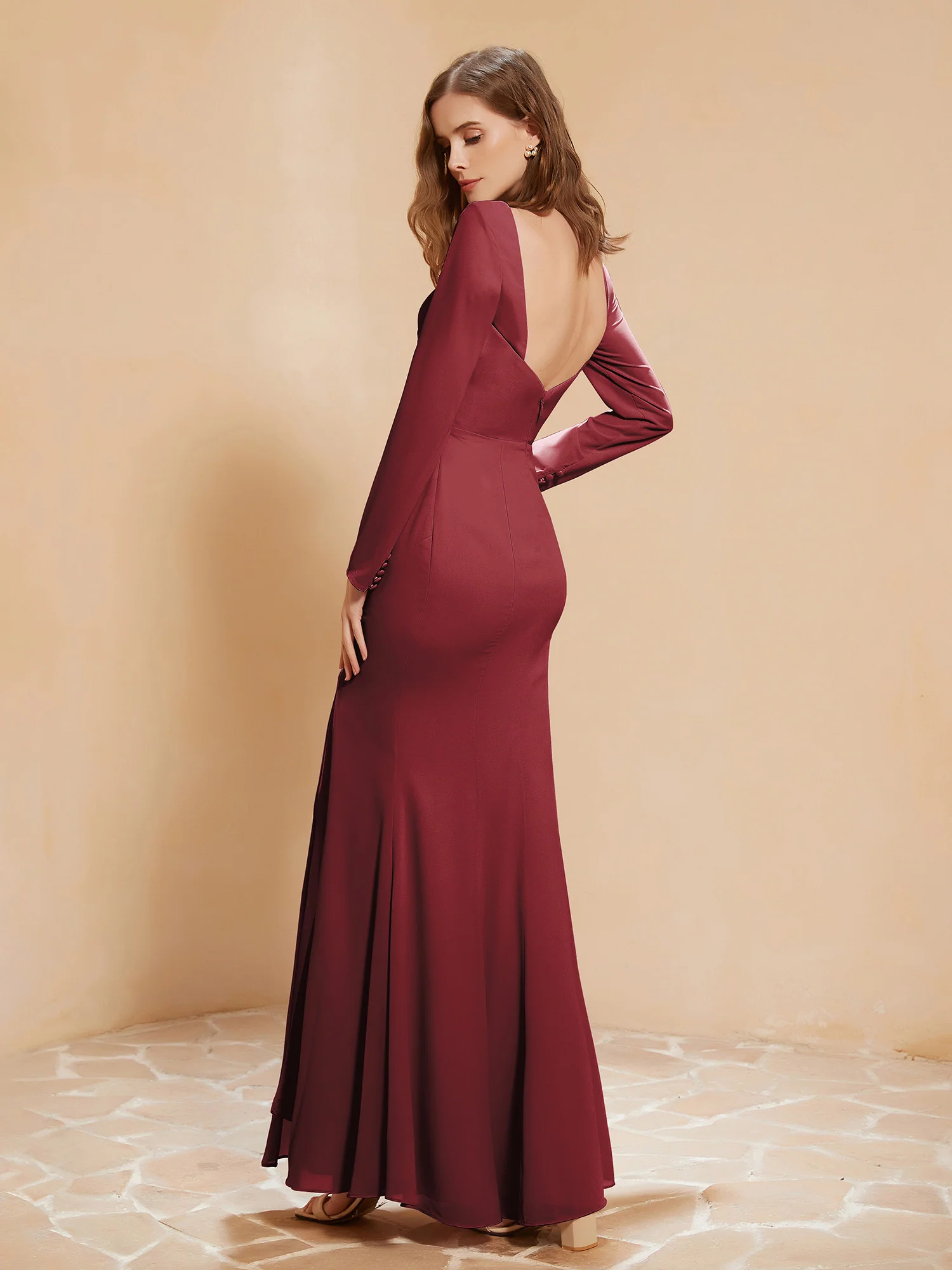 V-neck Pleated Mermaid Chiffon Dress With Silt Cinnamon Rose Plus Size - Image 2