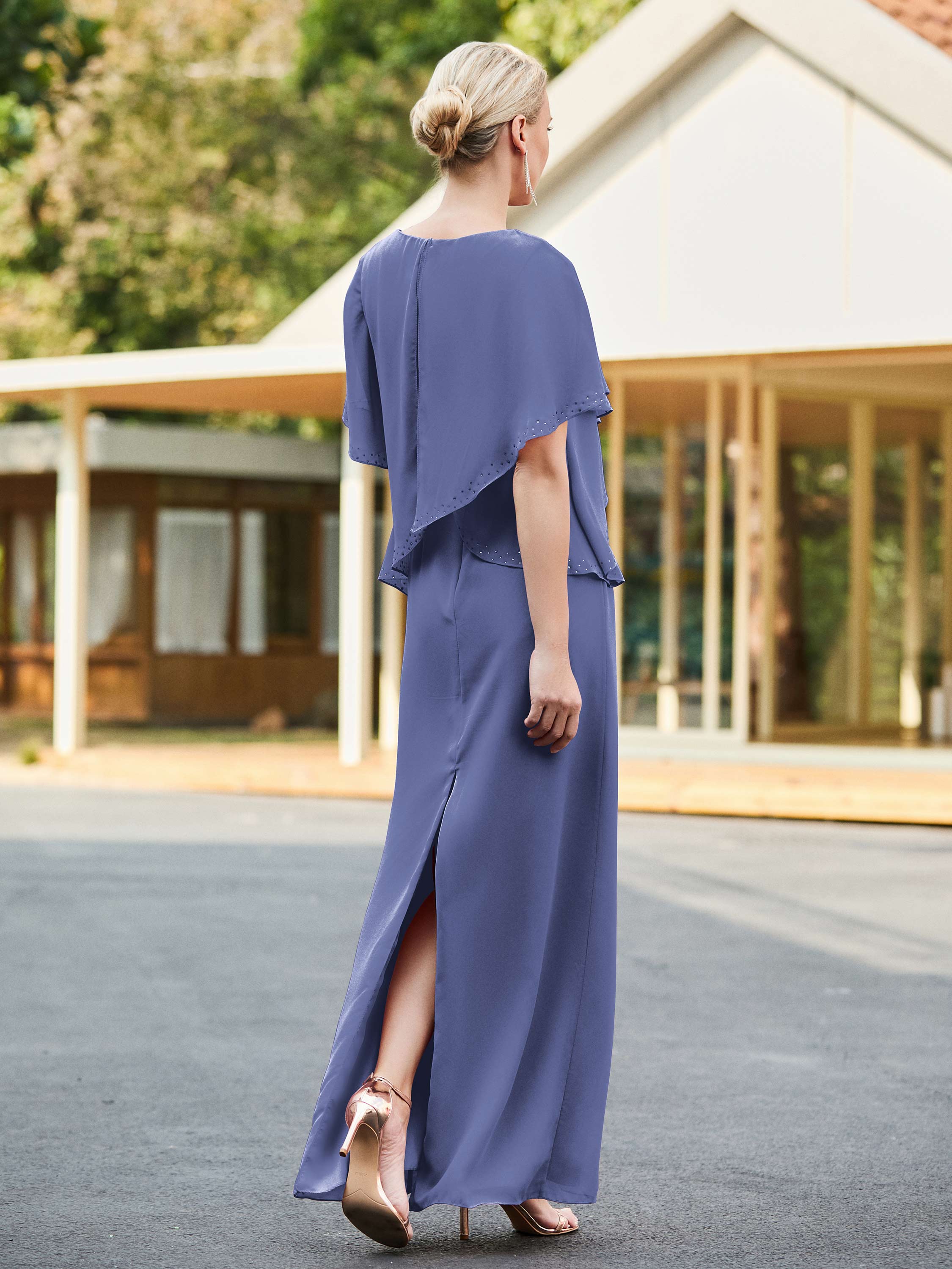 V-neck Sheath Dress with Back Hem Slit Periwinkle - Image 2