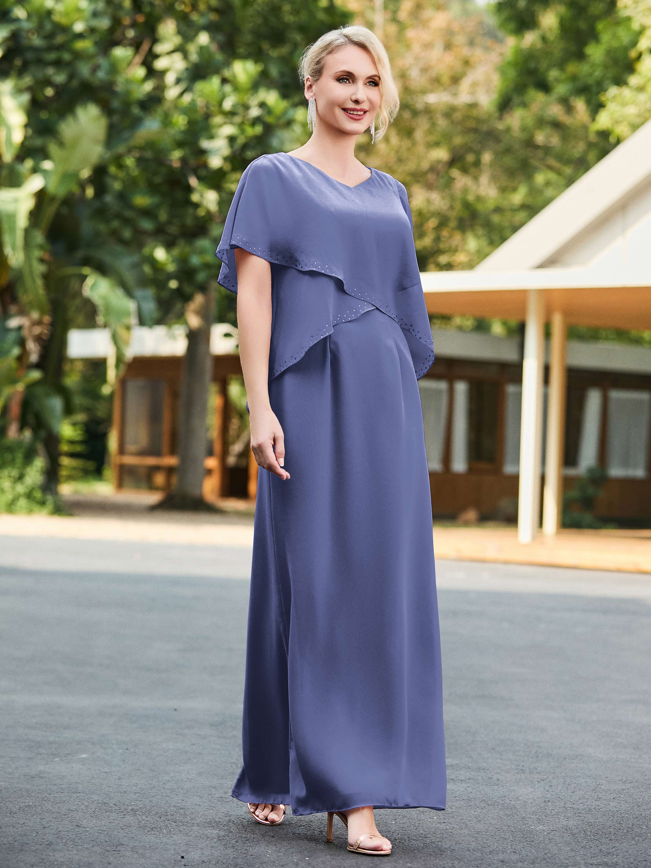 V-neck Sheath Dress with Back Hem Slit Periwinkle - Image 3