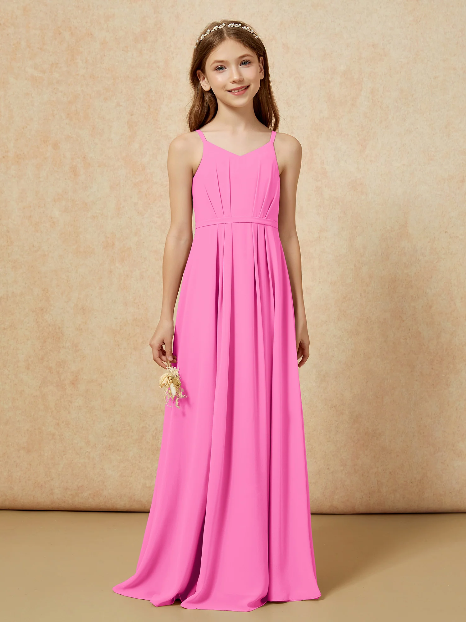 V-neck Spaghetti Straps Chiffon Junior Bridesmaid Dresses Azalea - Image 4