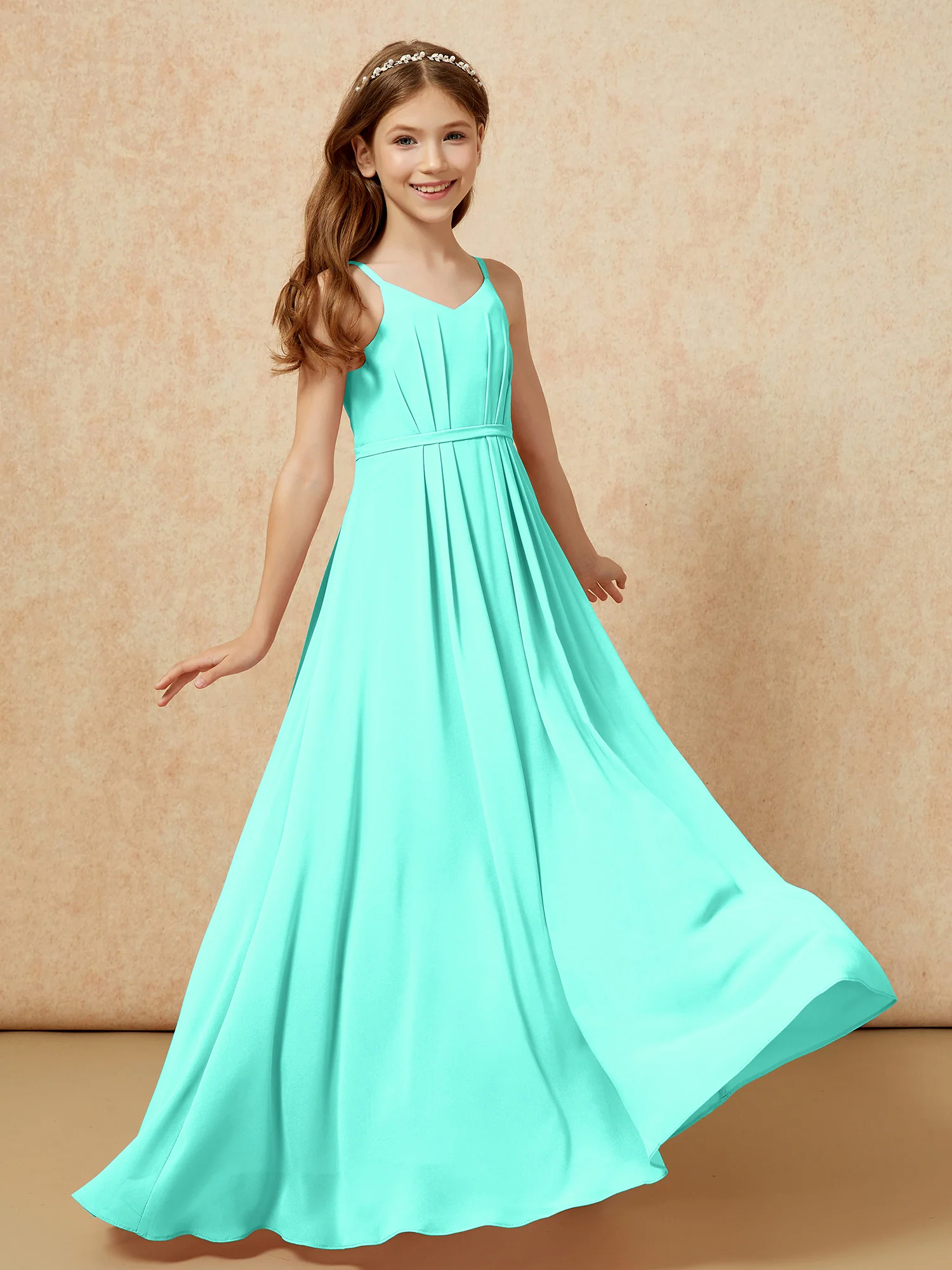 V-neck Spaghetti Straps Chiffon Junior Bridesmaid Dresses Spa - Image 6