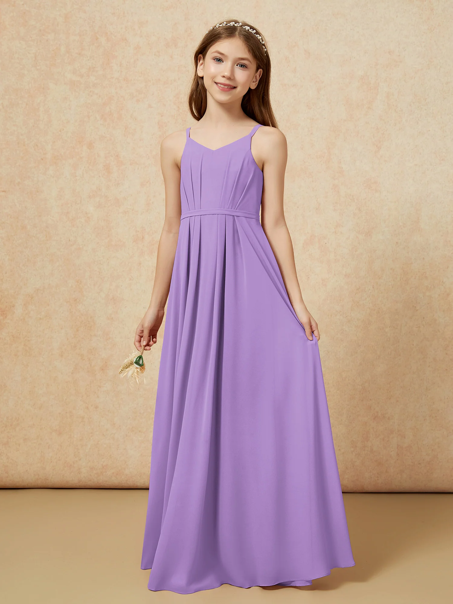 V-neck Spaghetti Straps Chiffon Junior Bridesmaid Dresses Tahiti - Image 3