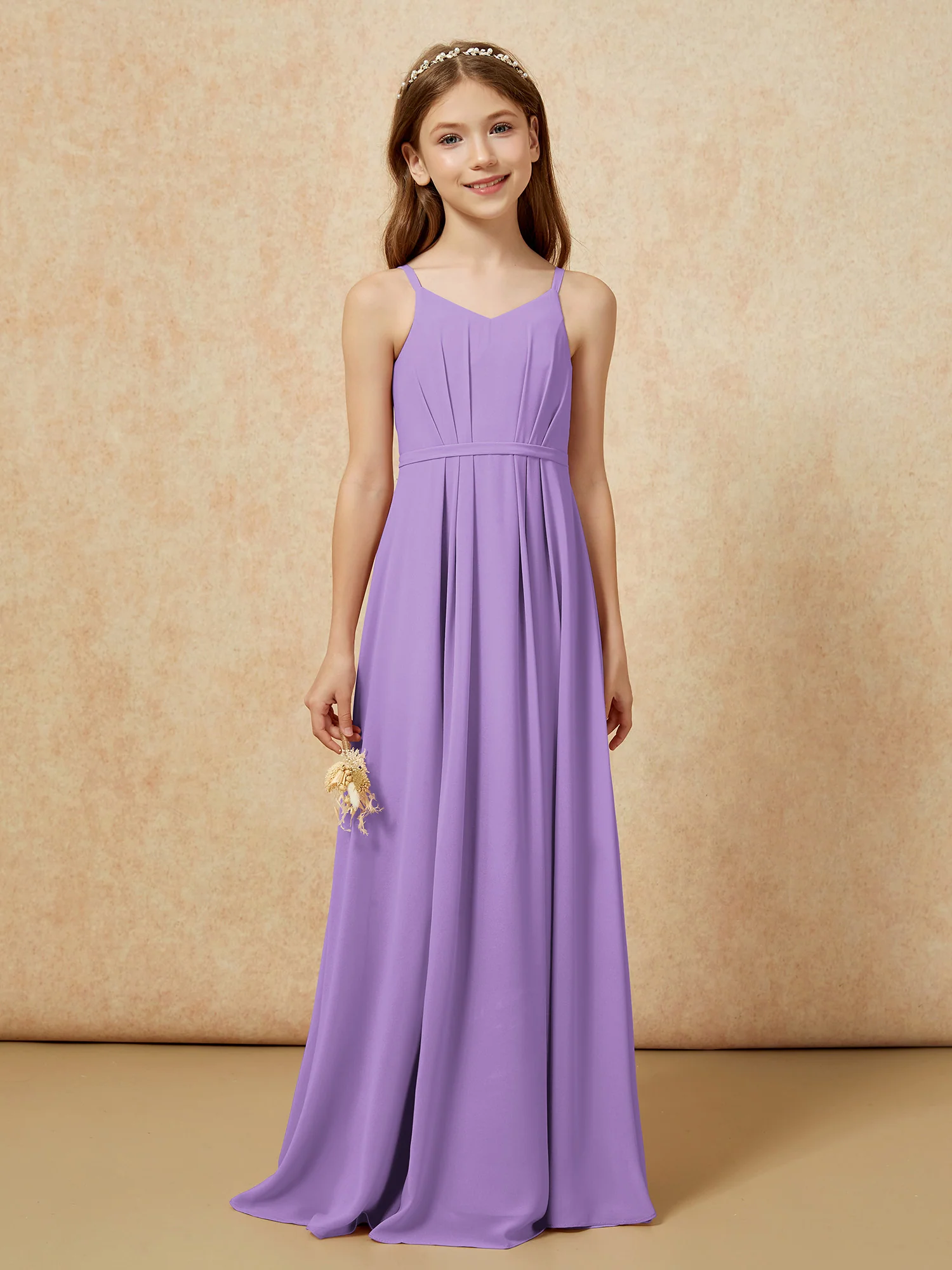 V-neck Spaghetti Straps Chiffon Junior Bridesmaid Dresses Tahiti - Image 4