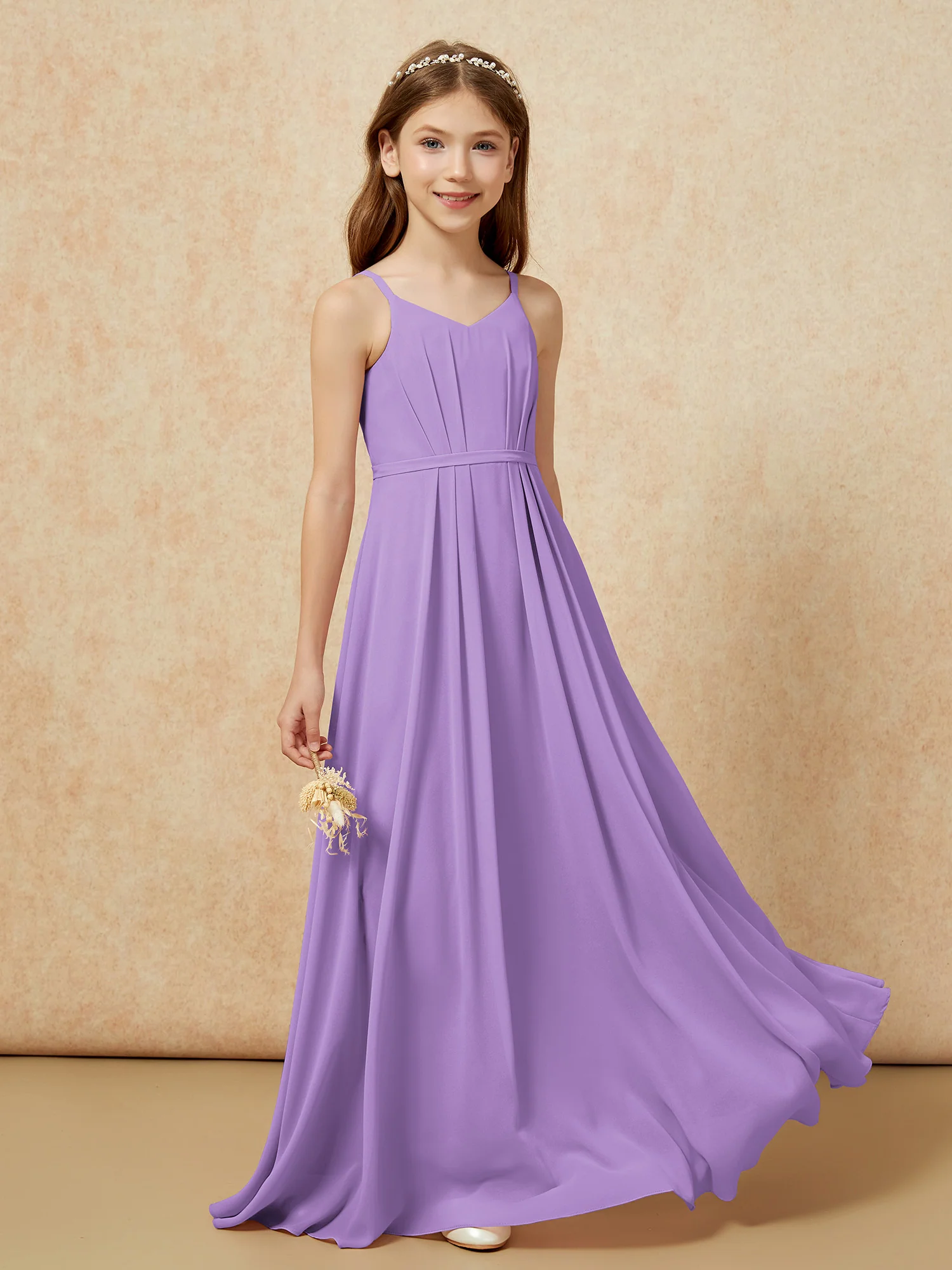 V-neck Spaghetti Straps Chiffon Junior Bridesmaid Dresses Tahiti - Image 5