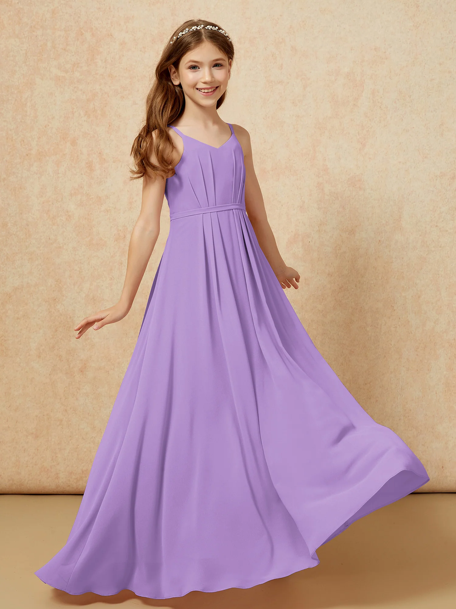 V-neck Spaghetti Straps Chiffon Junior Bridesmaid Dresses Tahiti - Image 6